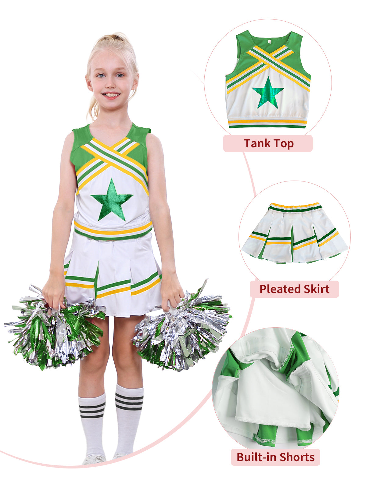 [VIP]Girl's Cheering Squad Costume Match Pom Poms  Socks