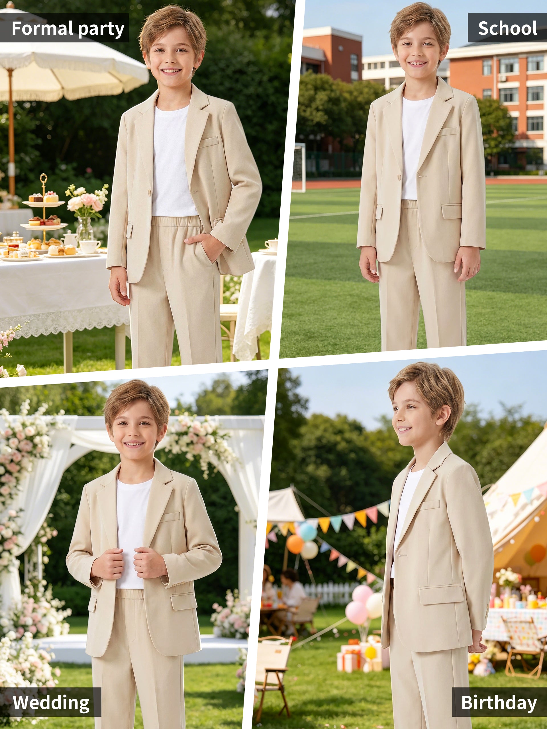 Boys Casual Suits Wedding Outfits 2 Piece Gentleman Blazer and Pants Set