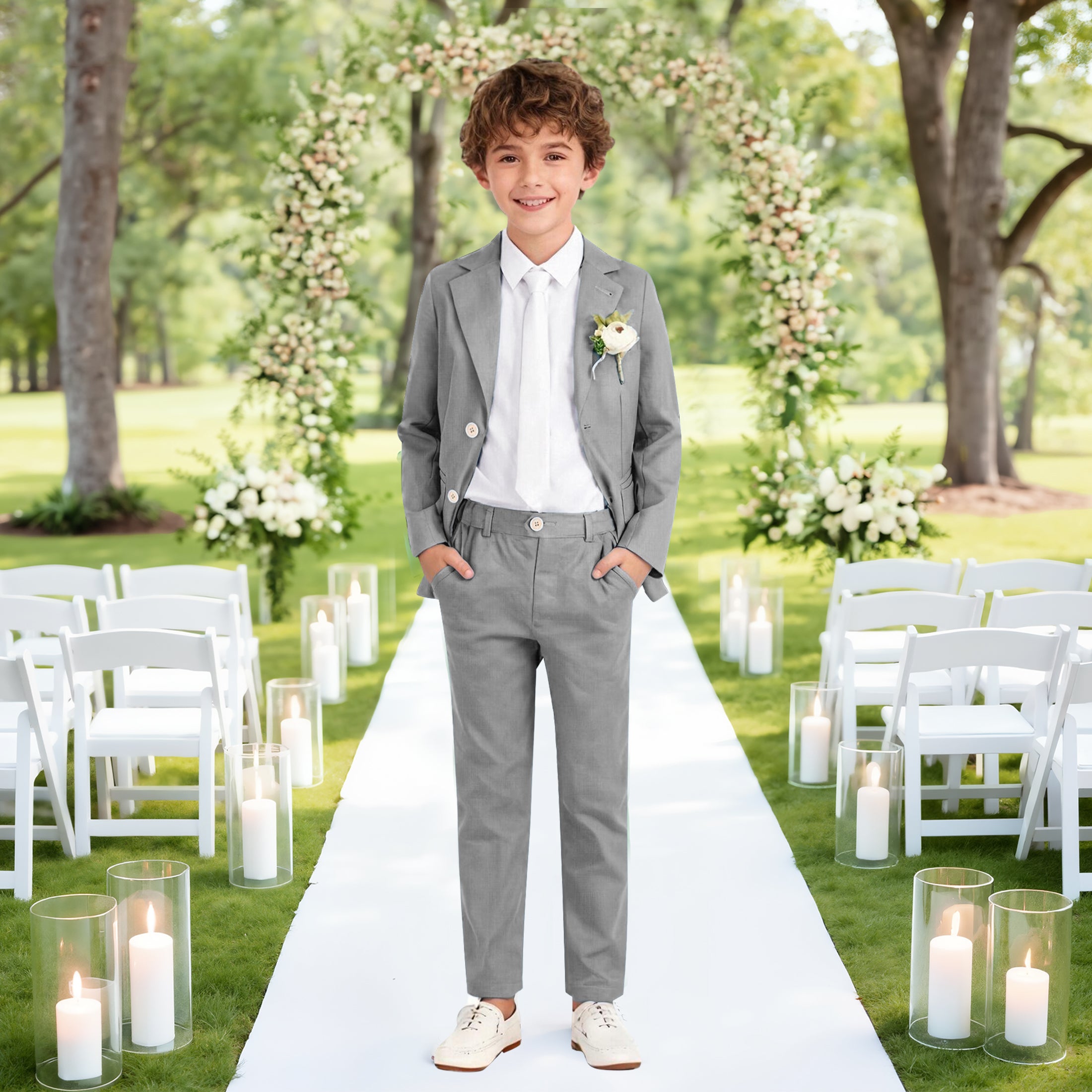 Boys Linen Suit Slim Fit Kids Lightweight Suit