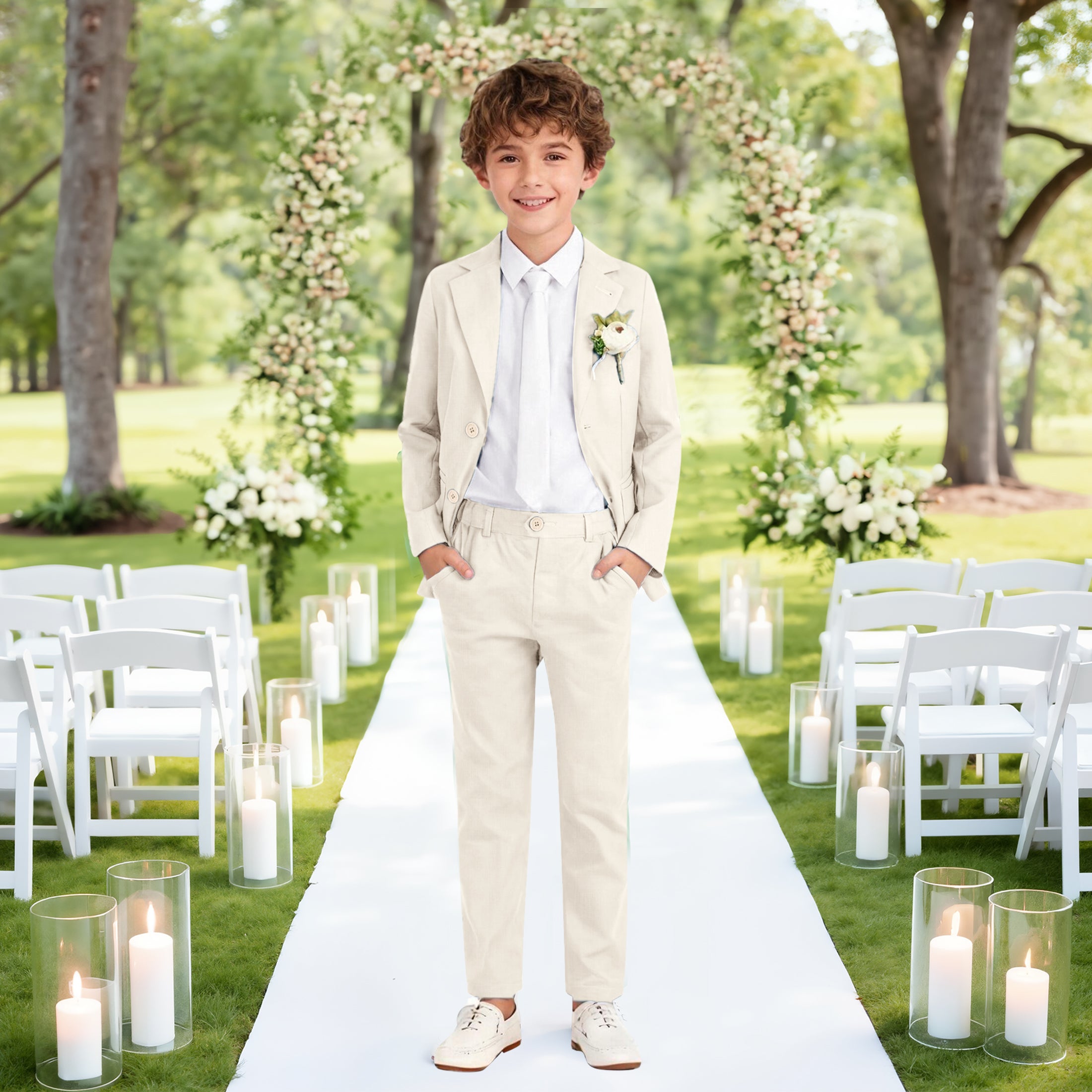 Boys Linen Suit Slim Fit Kids Lightweight Suit