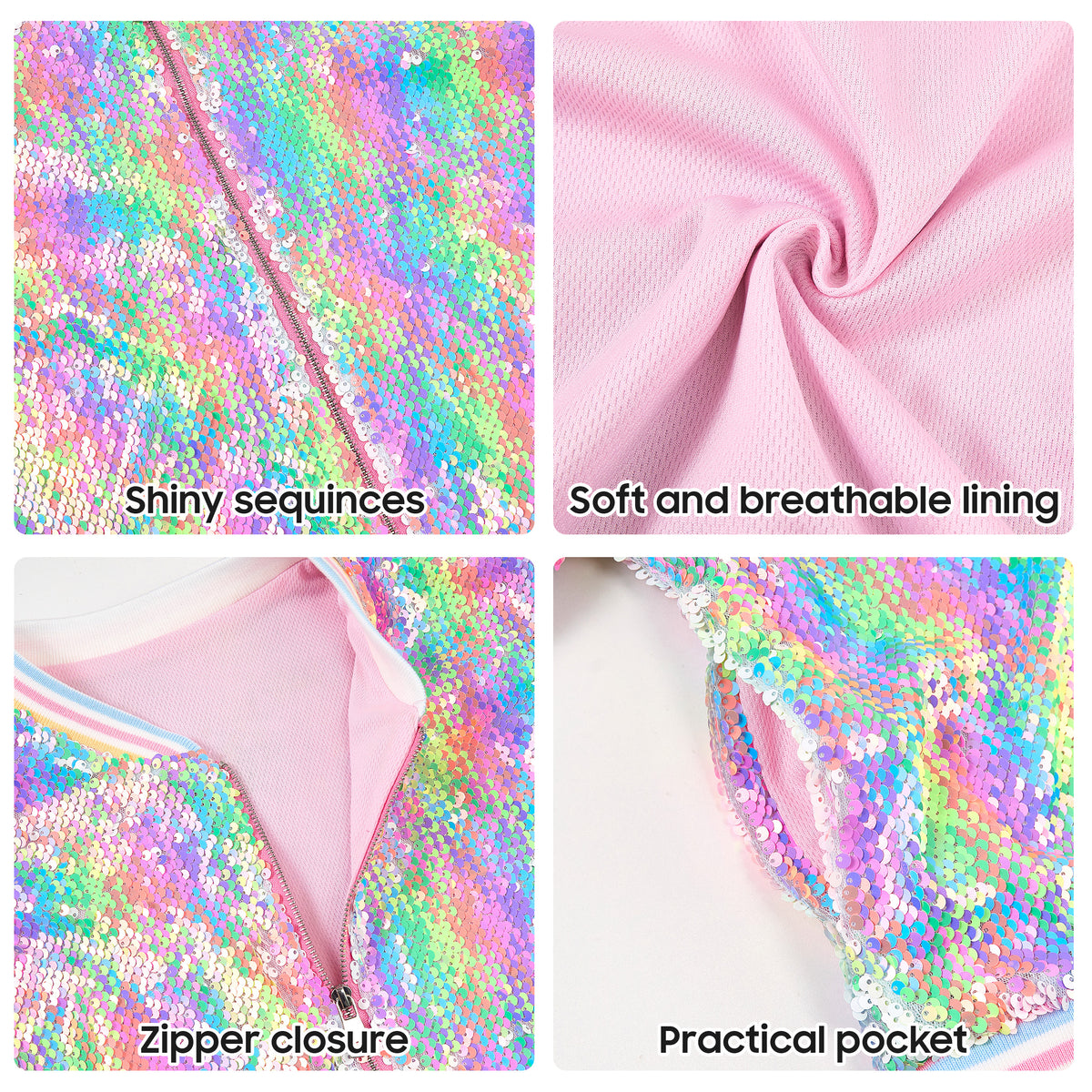 Girls Sequin Jacket Long Sleeve Kids Bomber Coats