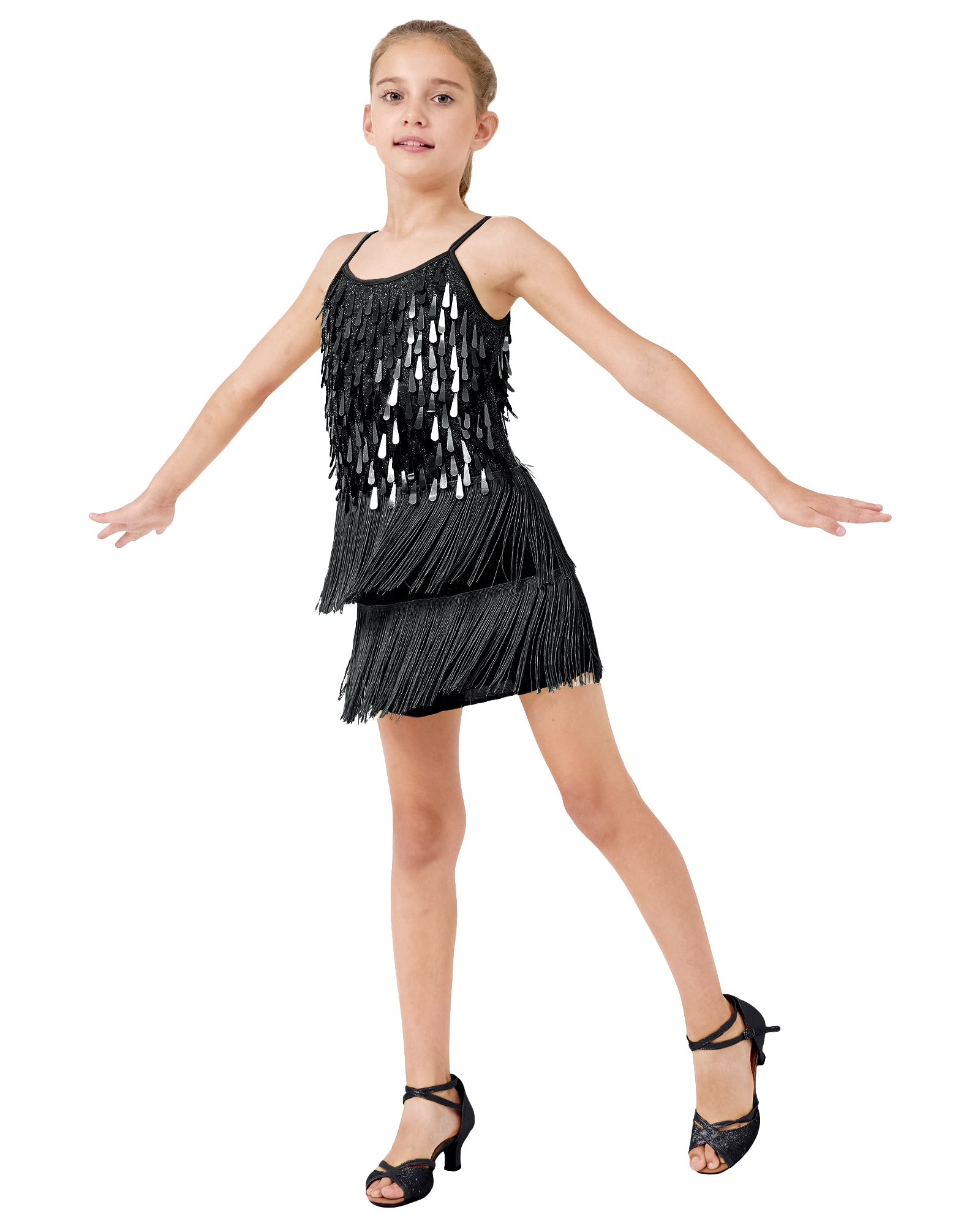 Girls 2Pcs Sequin Fringe Dress