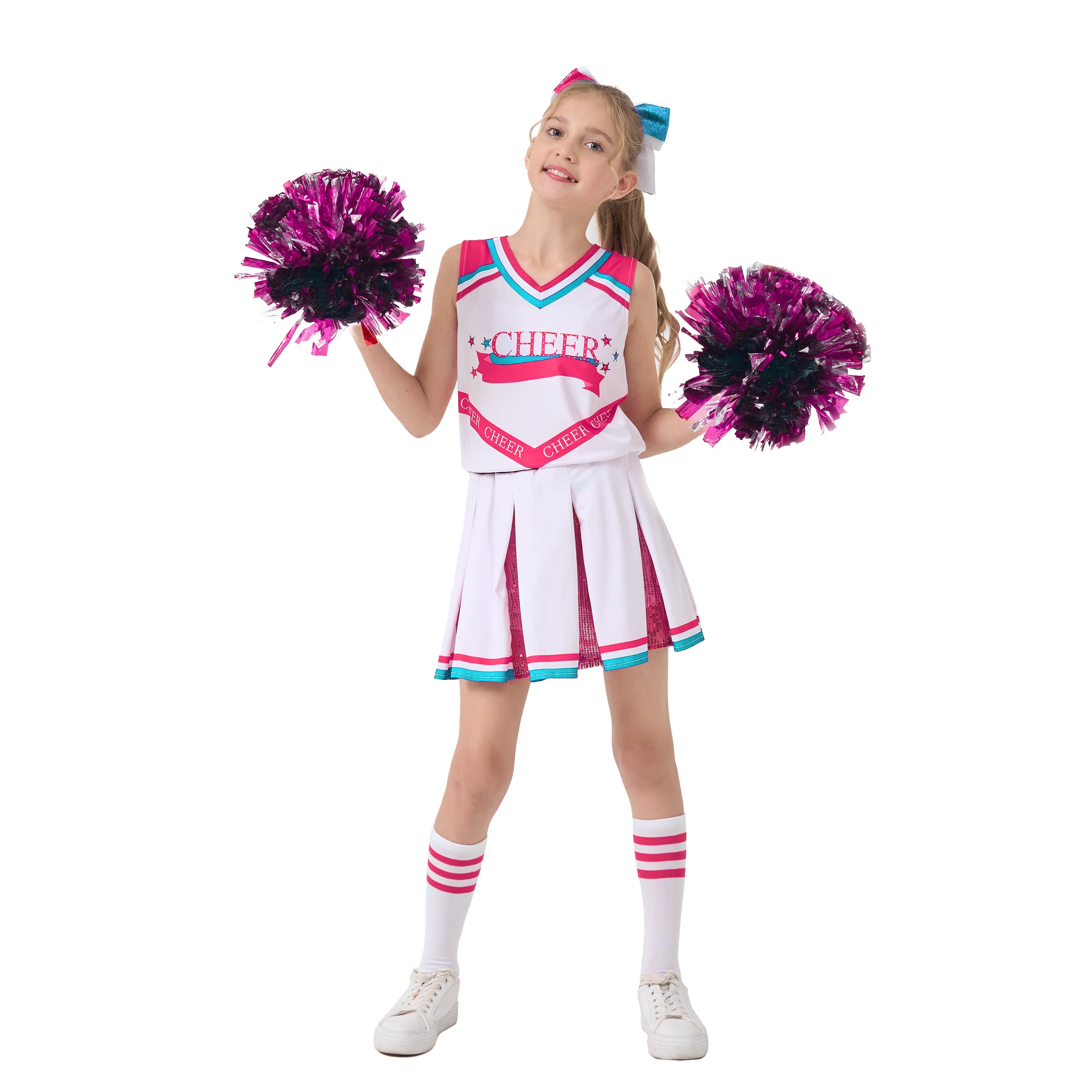 Girls Cheerleader Costumes Kids Halloween Costume Glitter Cheerleading Uniform