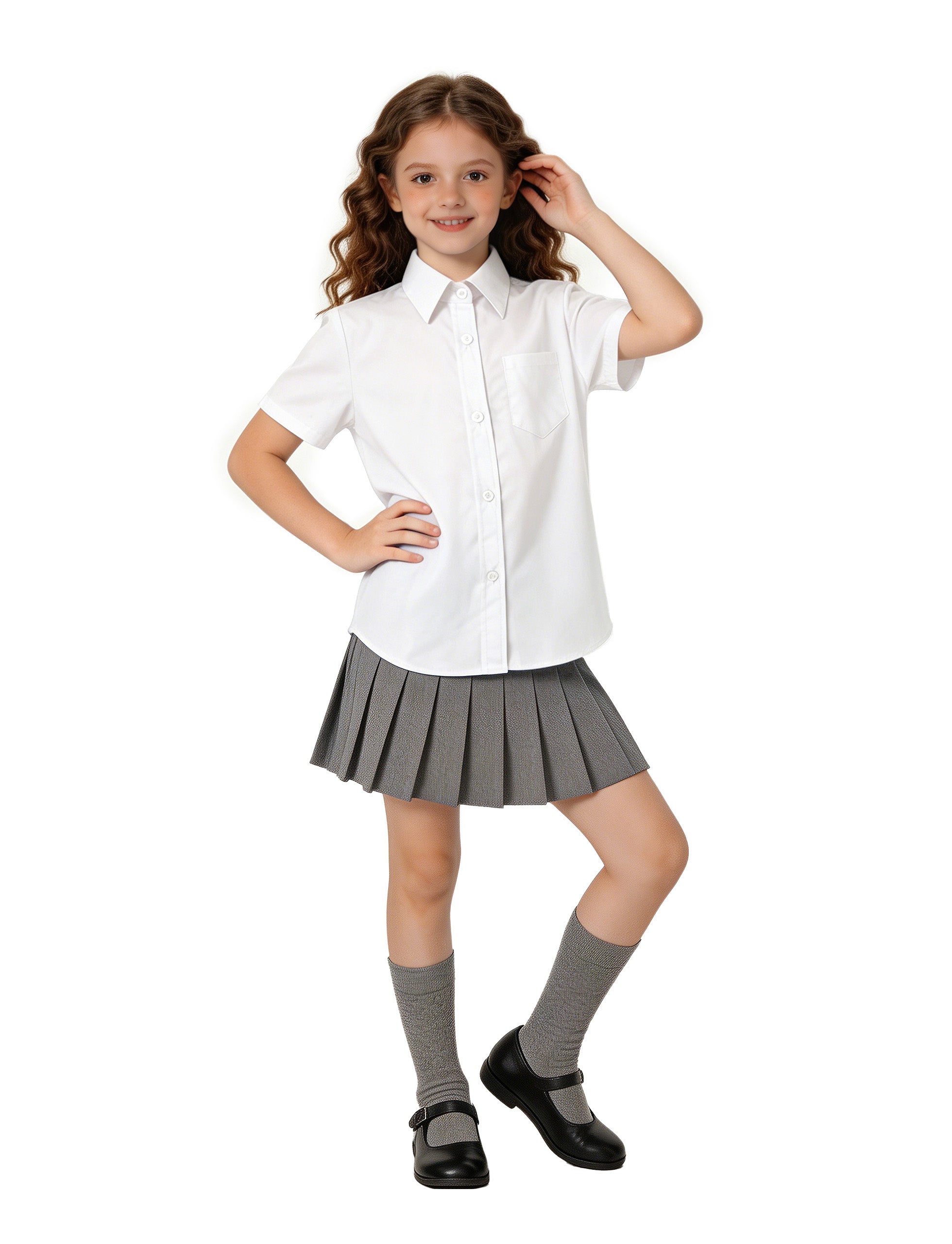 Girls Short Sleeve Button Down Shirts