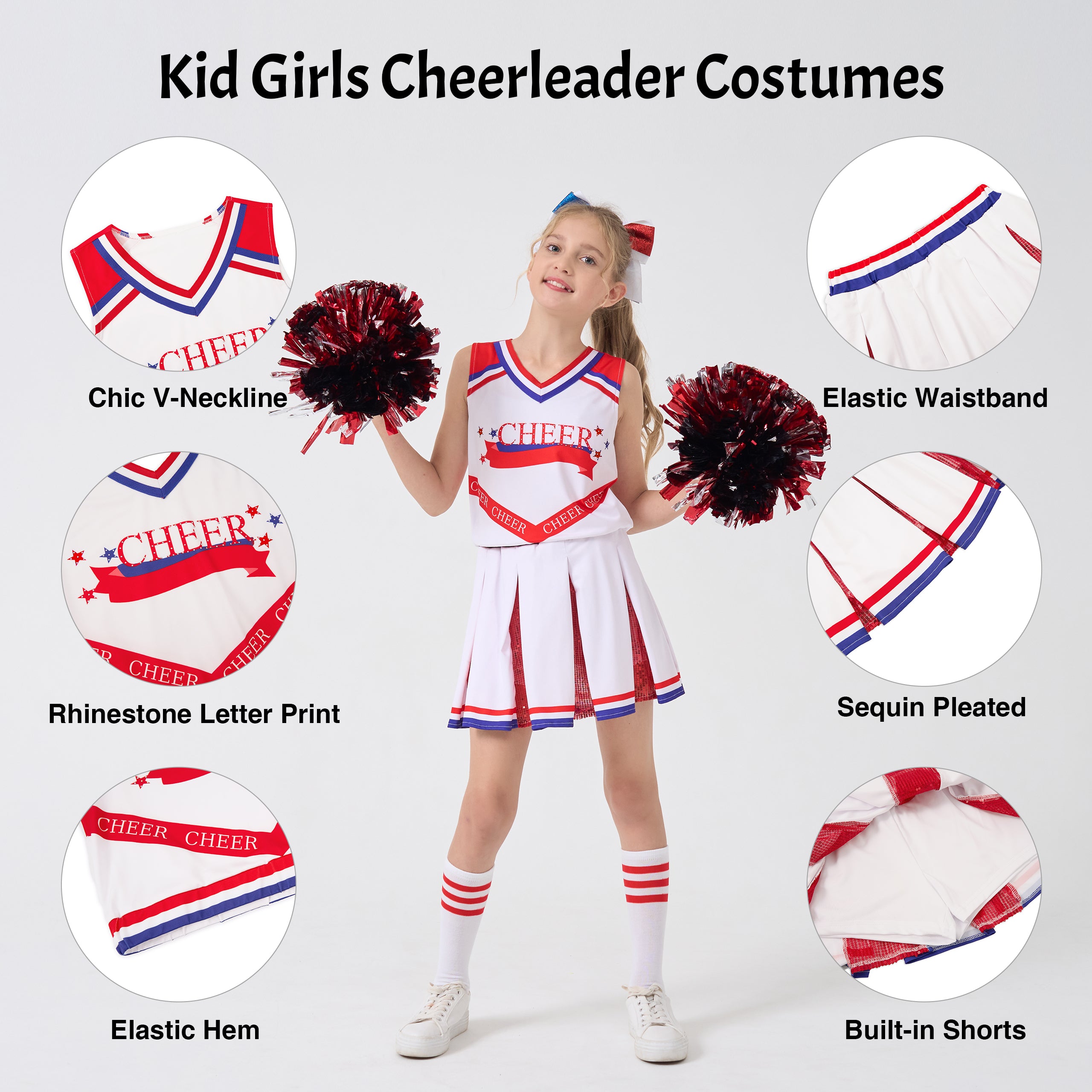 Girls Cheerleader Costumes Kids Halloween Costume Glitter Cheerleading Uniform