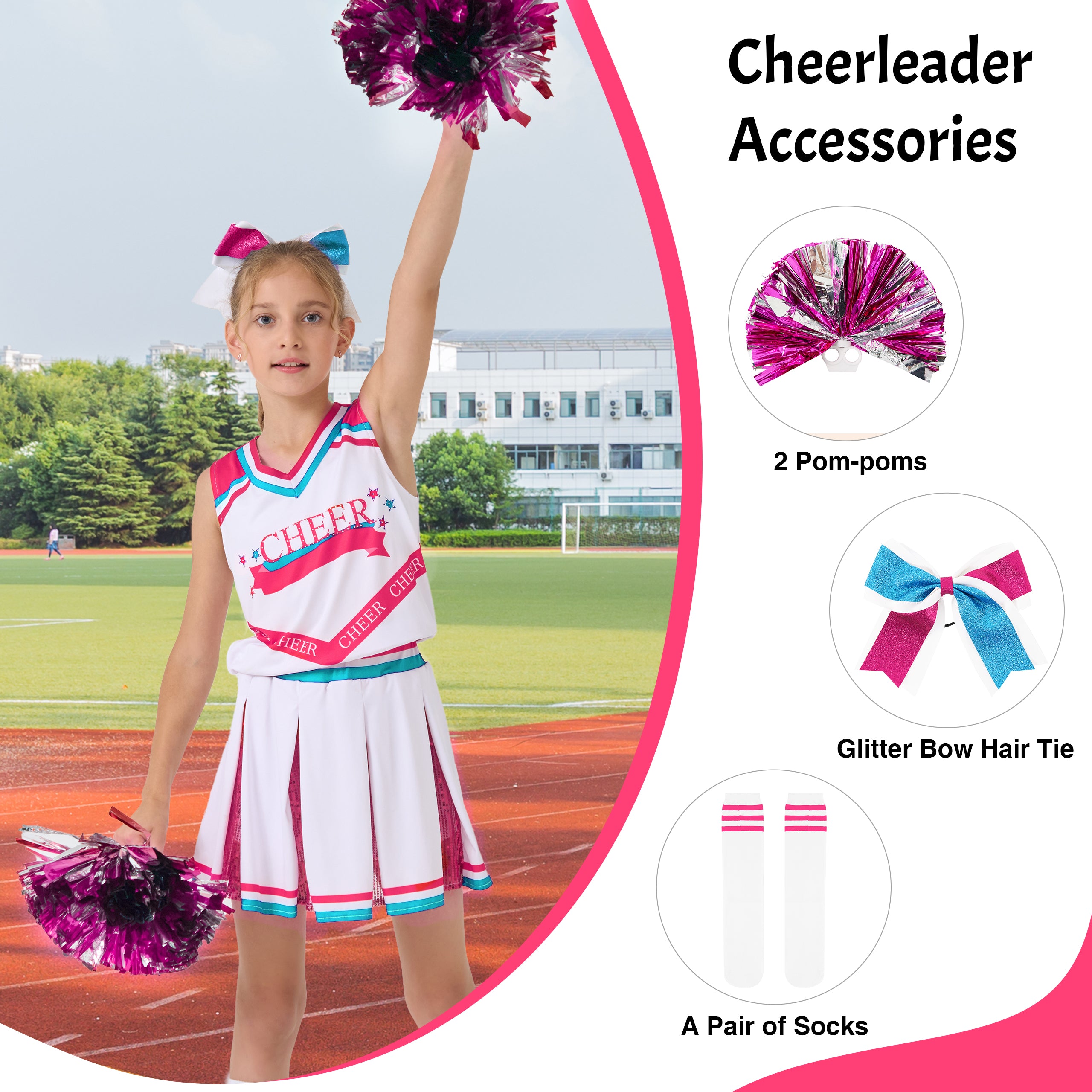 Girls Cheerleader Costumes Kids Halloween Costume Glitter Cheerleading Uniform