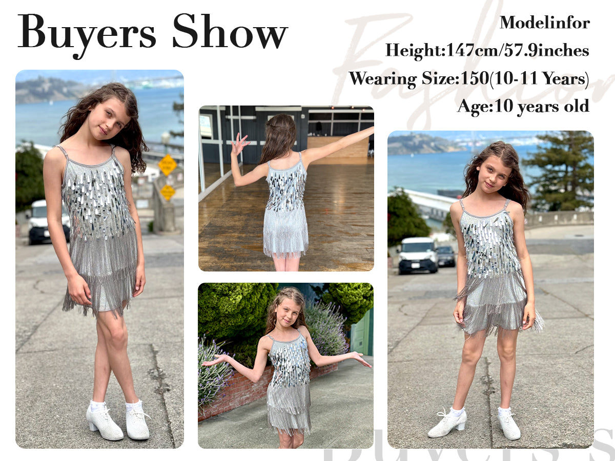 Girls 2Pcs Sequin Fringe Dress