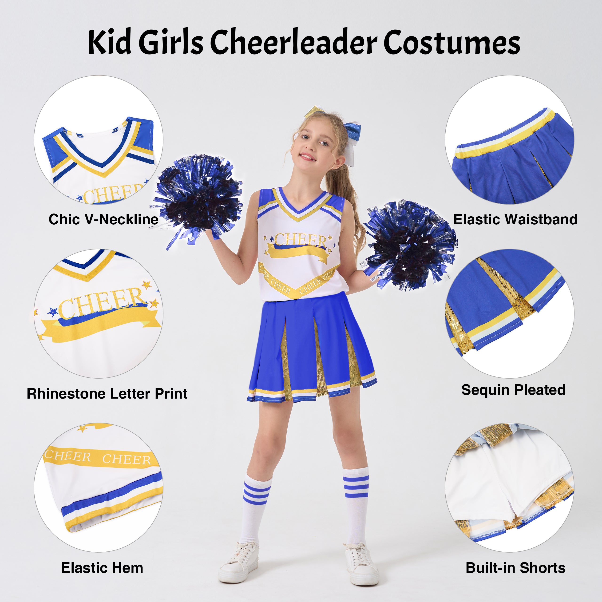 Girls Cheerleader Costumes Kids Halloween Costume Glitter Cheerleading Uniform