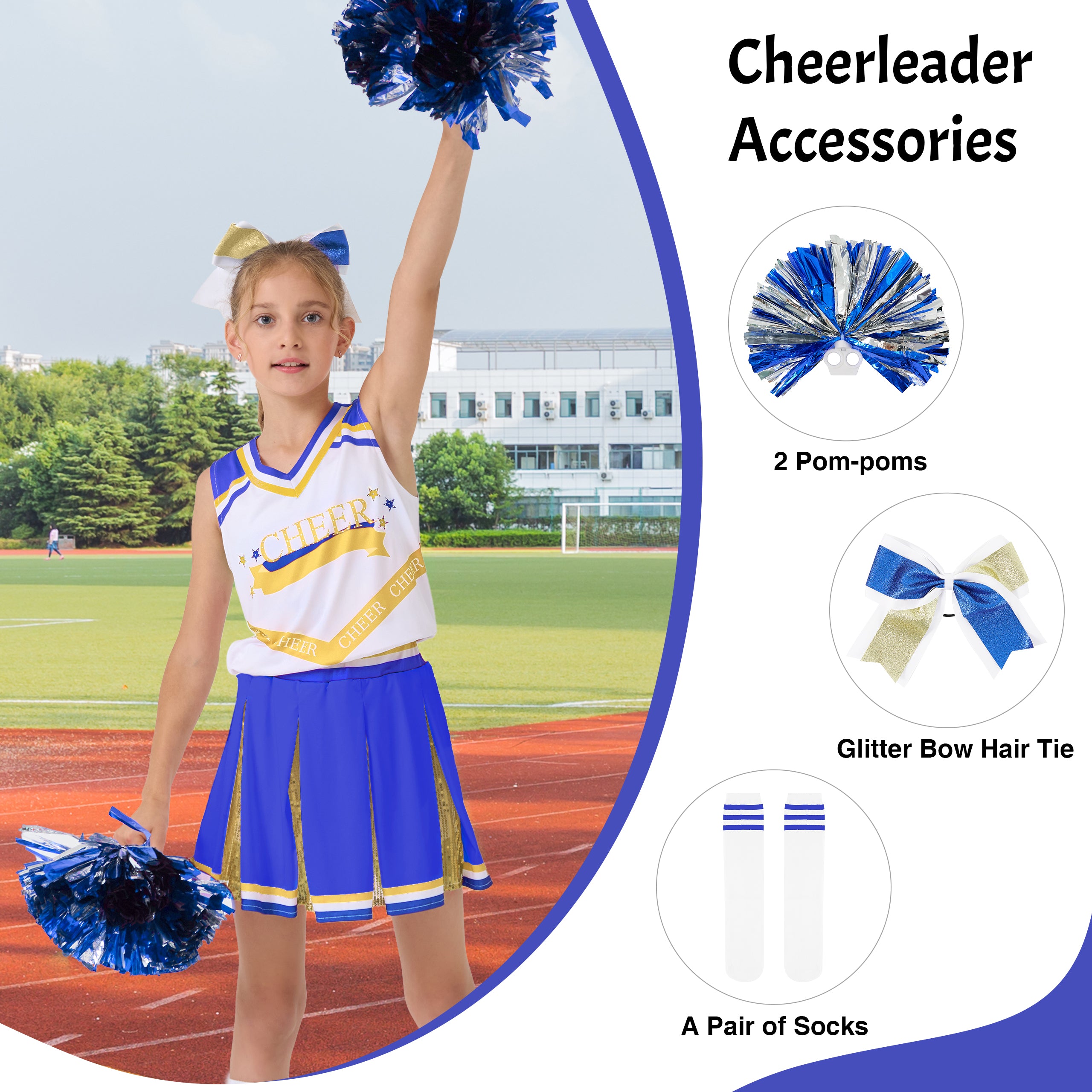 Girls Cheerleader Costumes Kids Halloween Costume Glitter Cheerleading Uniform