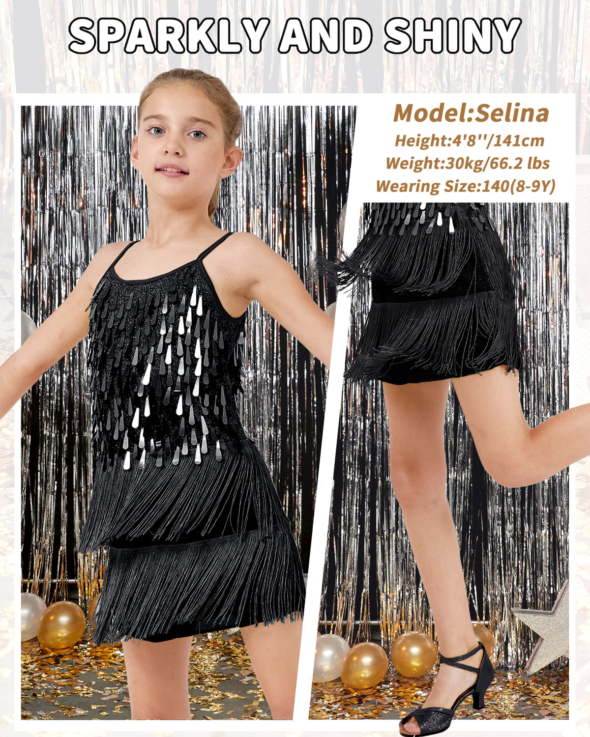 Girls 2Pcs Sequin Fringe Dress