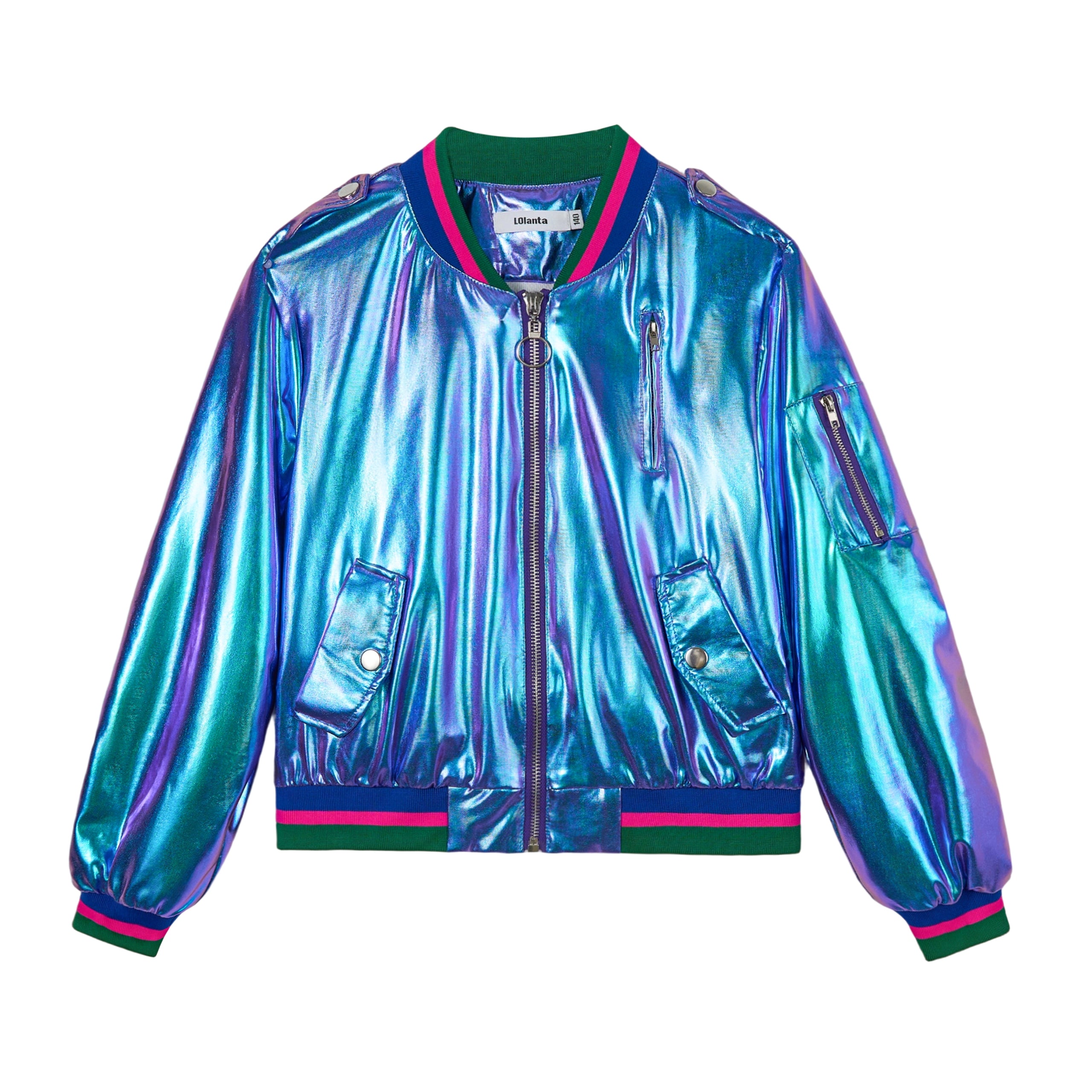 Kids Metallic Shiny Jacket Lightweight Y2K Disco Streetwear Girls Bomber Jacket