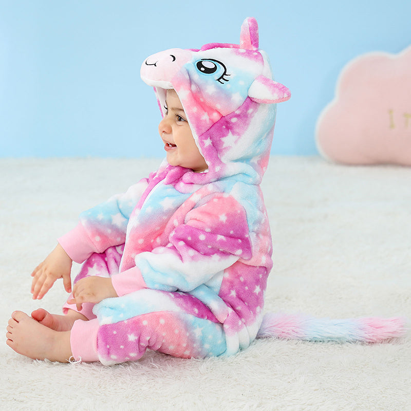 Lolanta Baby Toddler Girls Unicorn One-piece Fleece Hooded Rompers