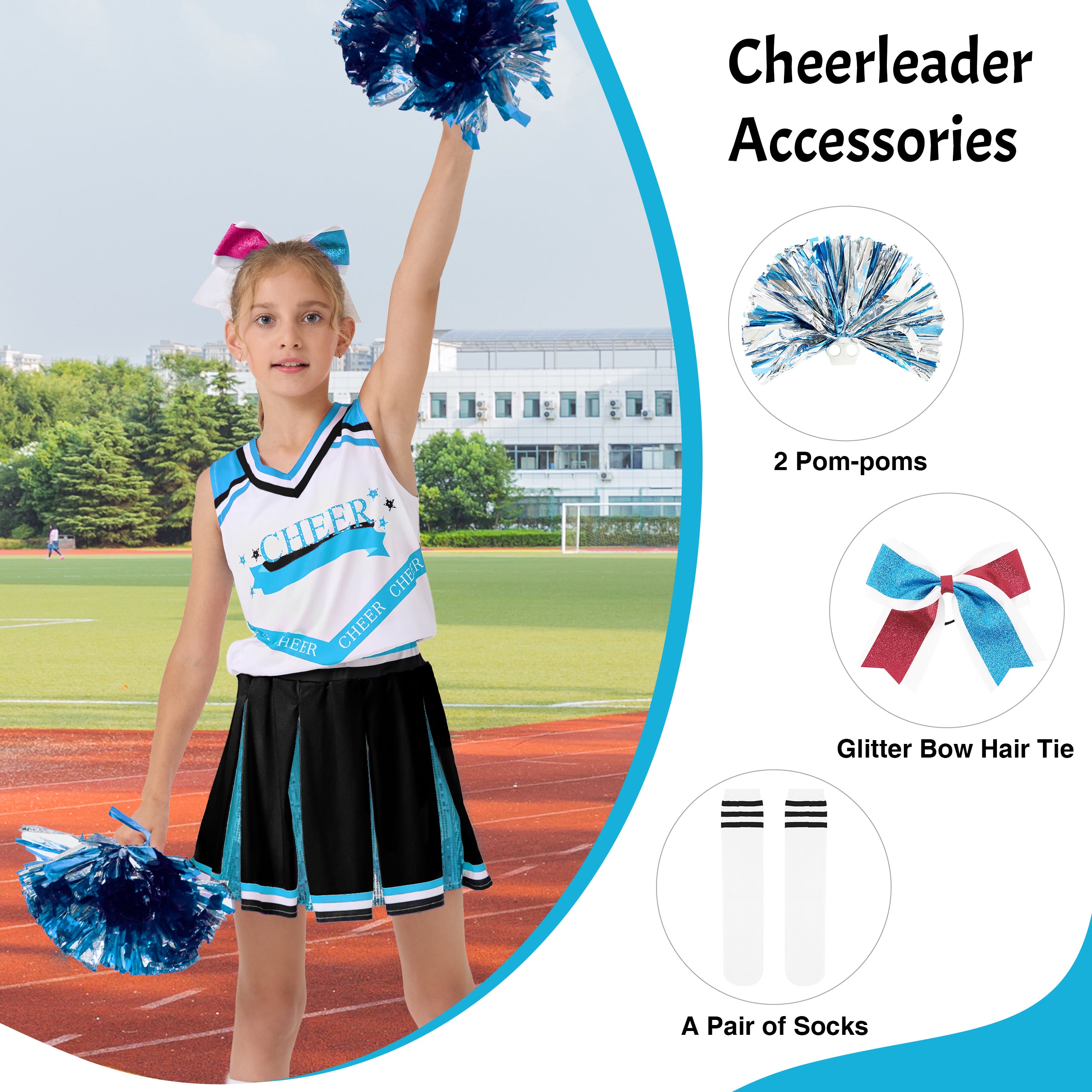 Girls Cheerleader Costumes Kids Halloween Costume Glitter Cheerleading Uniform