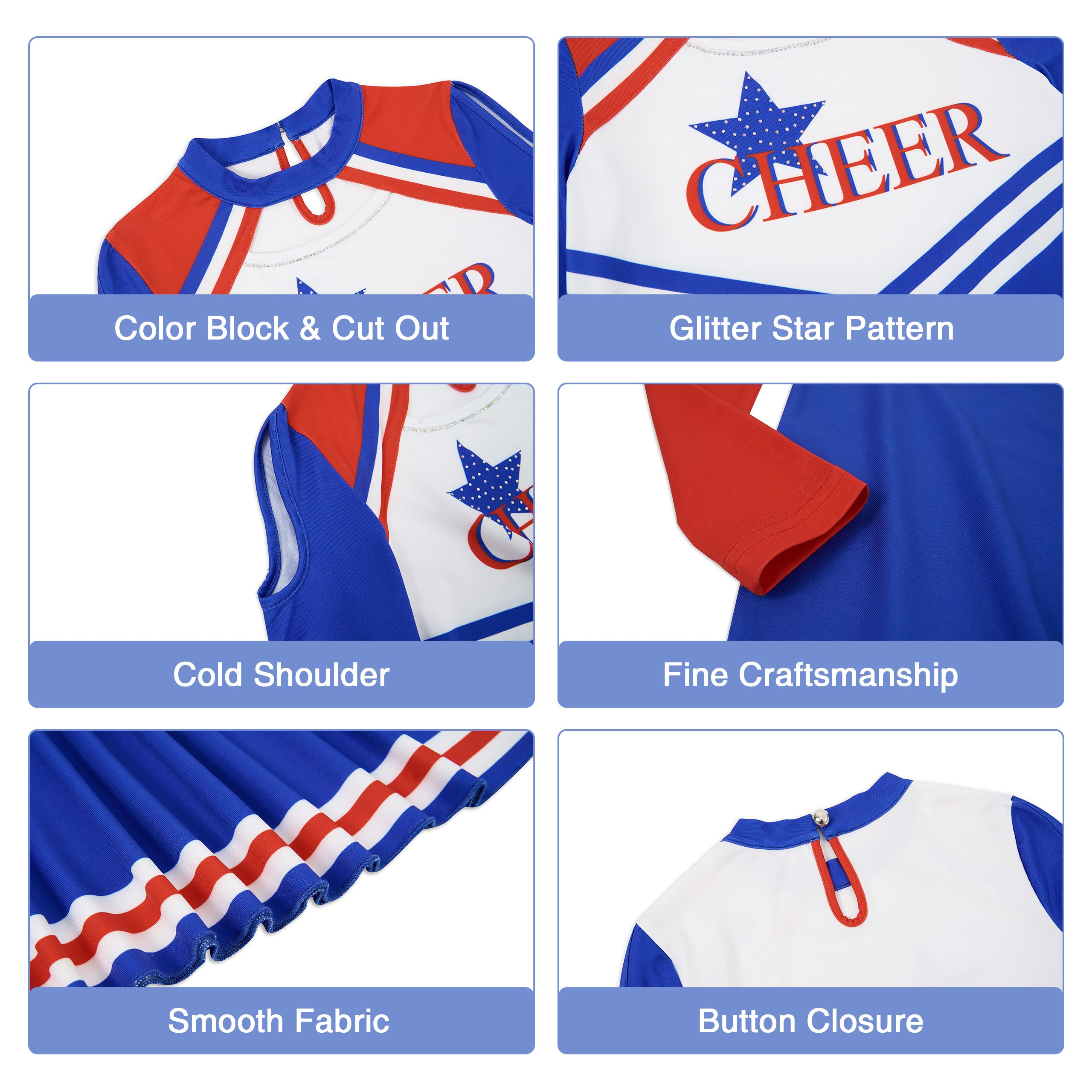 Girls Cheerleader Uniform, Long Sleeve Cheerleading Dress Kids Halloween Costumes