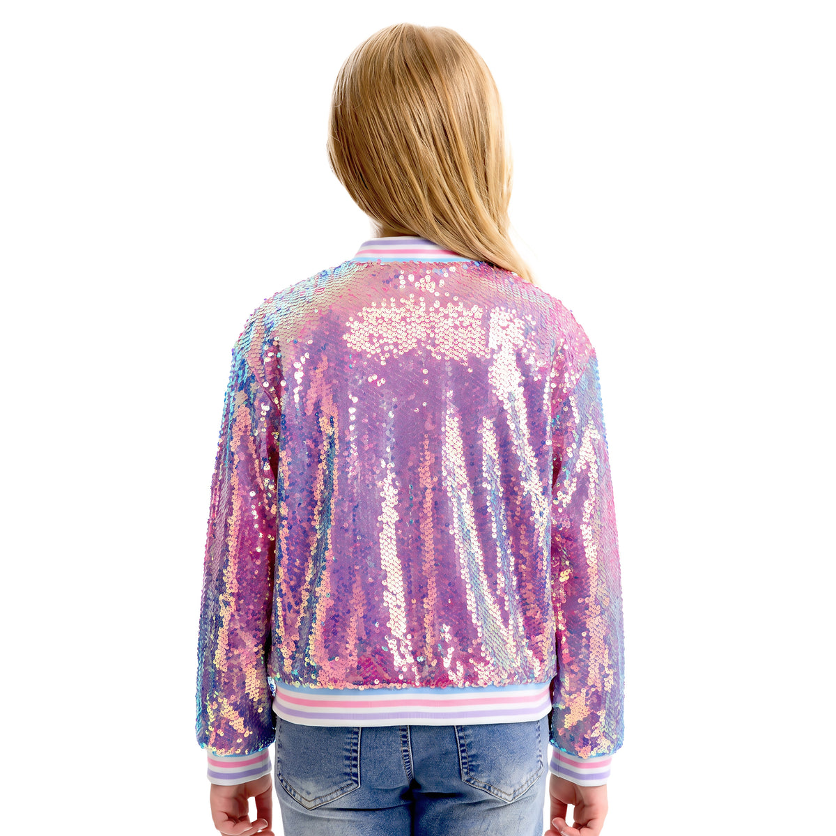 Girls Sequin Jacket Long Sleeve Kids Bomber Coats