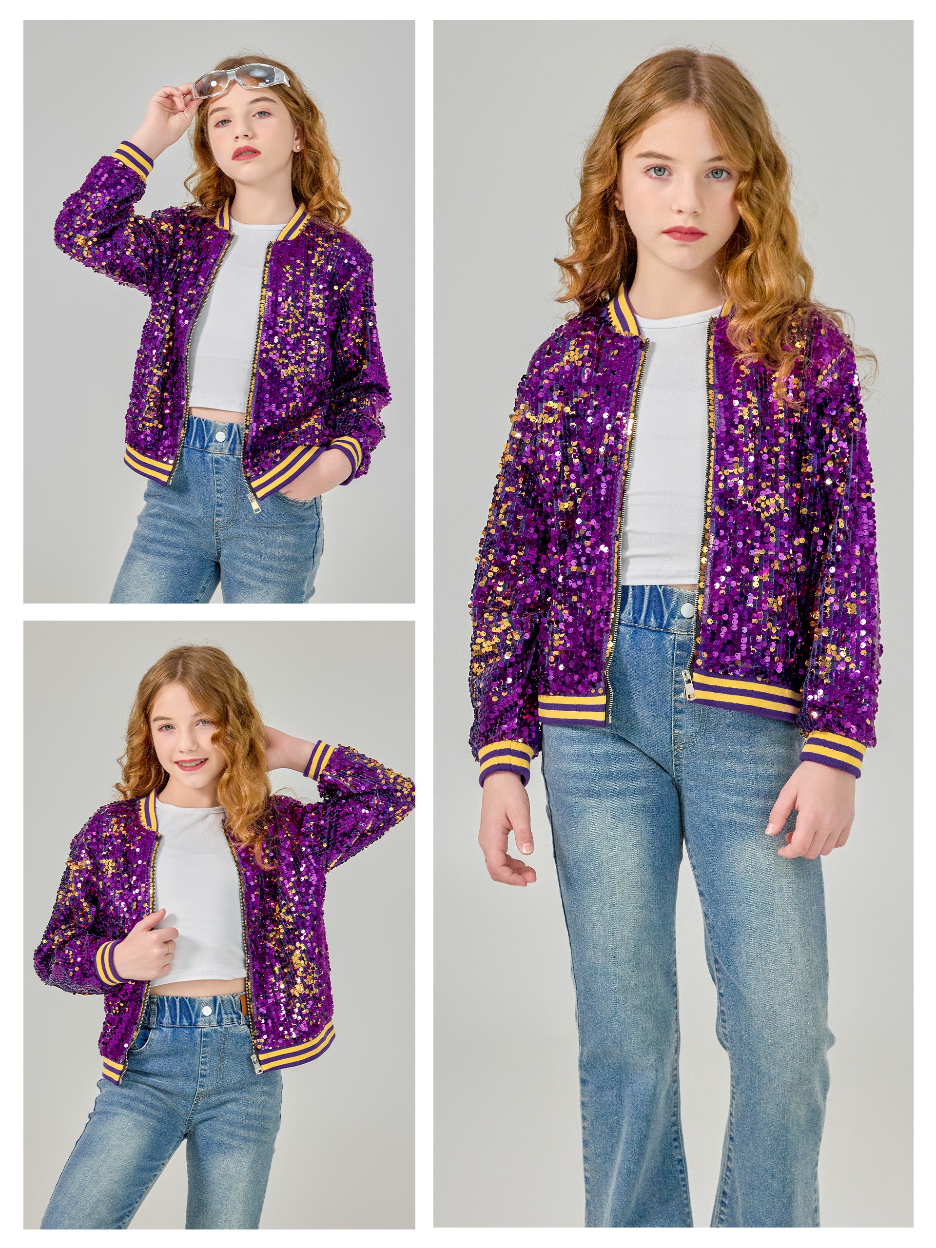 Girls Sequin Jacket Long Sleeve Kids Bomber Coats