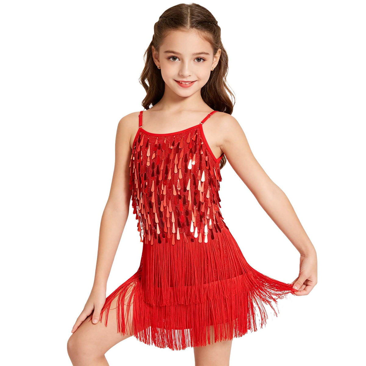 Girls 2Pcs Sequin Fringe Dress