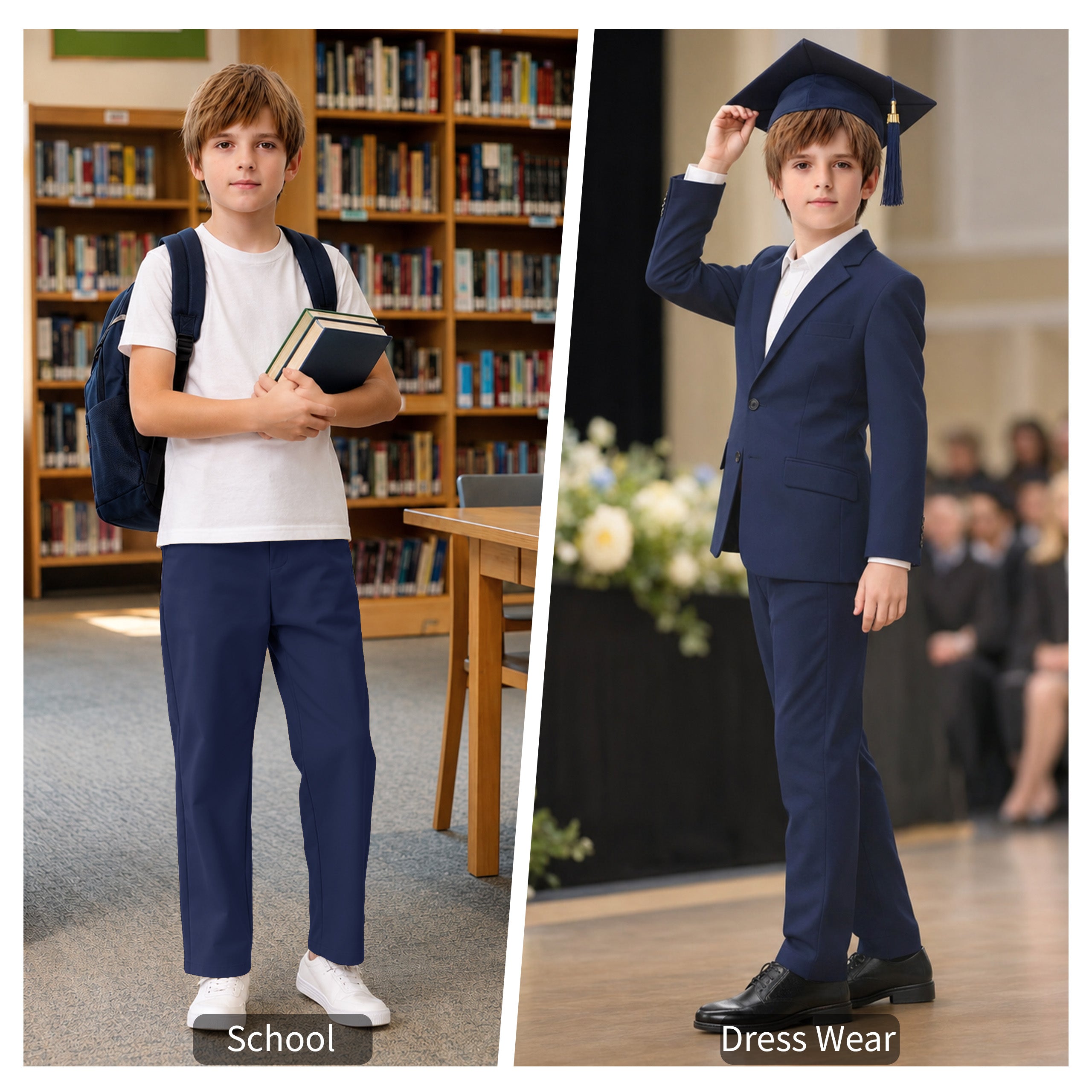 Boys Golf Dress Pants, Athletic Stretch Quick Dry Uniform Chino