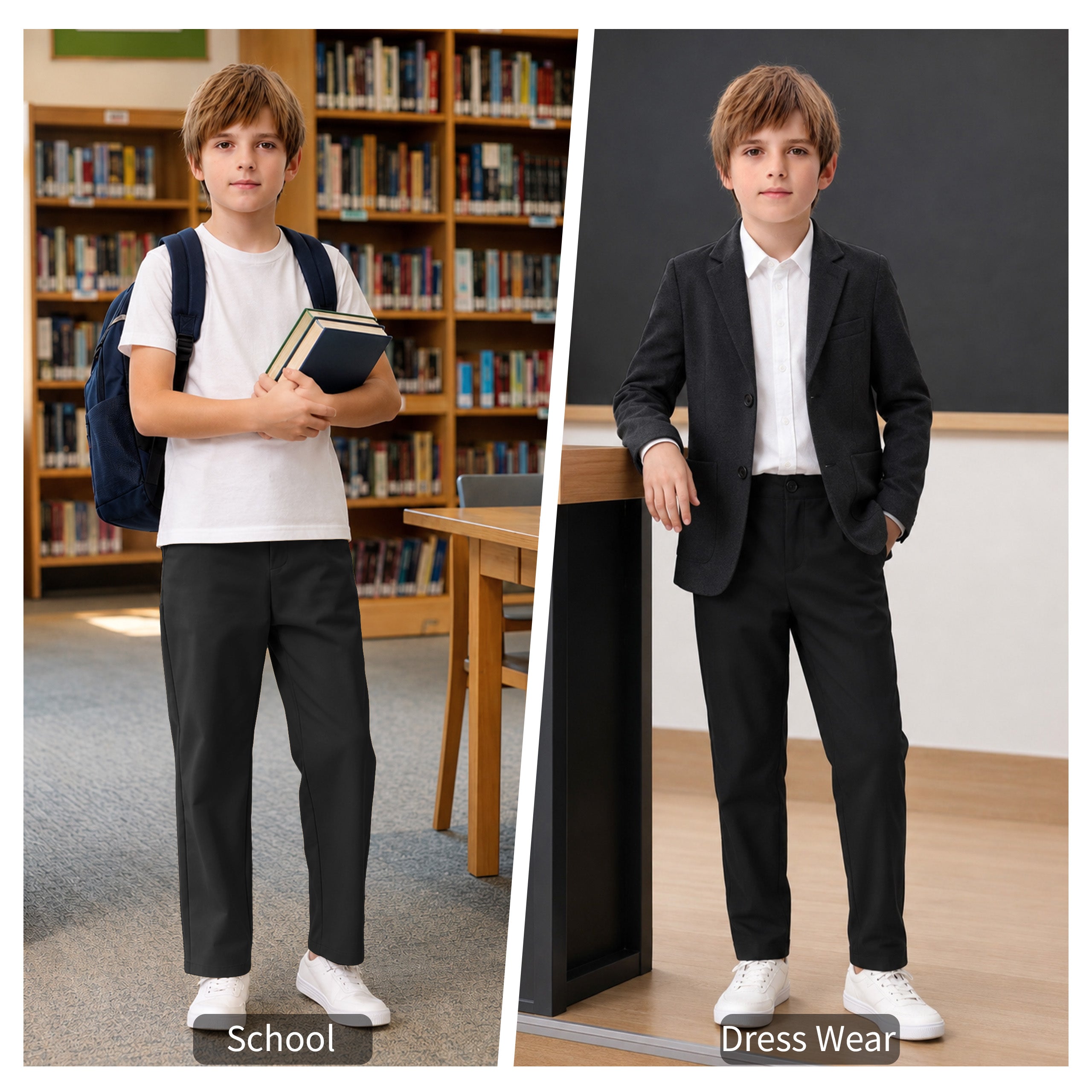 Boys Golf Dress Pants, Athletic Stretch Quick Dry Uniform Chino