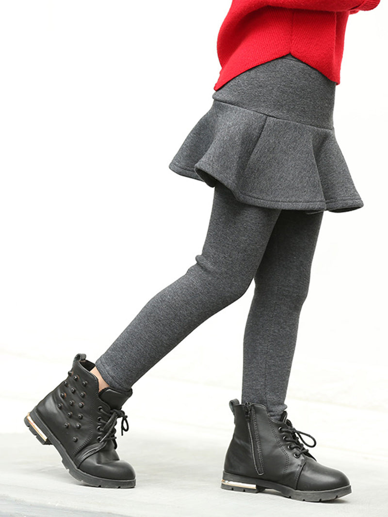 Girl's Fleece Lined Leggings with Skirt Warm Winter Snow Pants