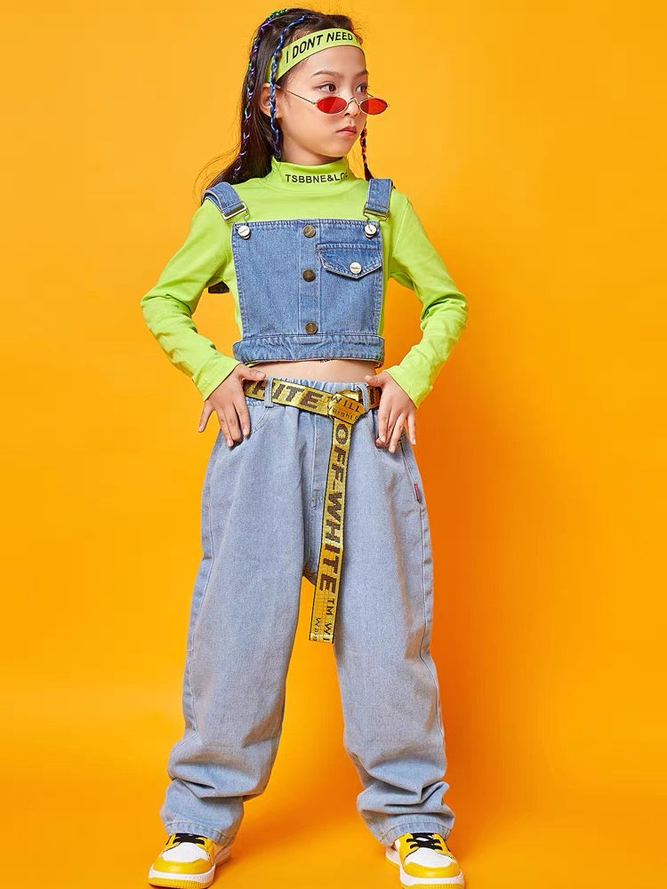 [VIP]Girls Denim Jeans Waistcoat Pullover Crop Top Dance Street Hip Pop