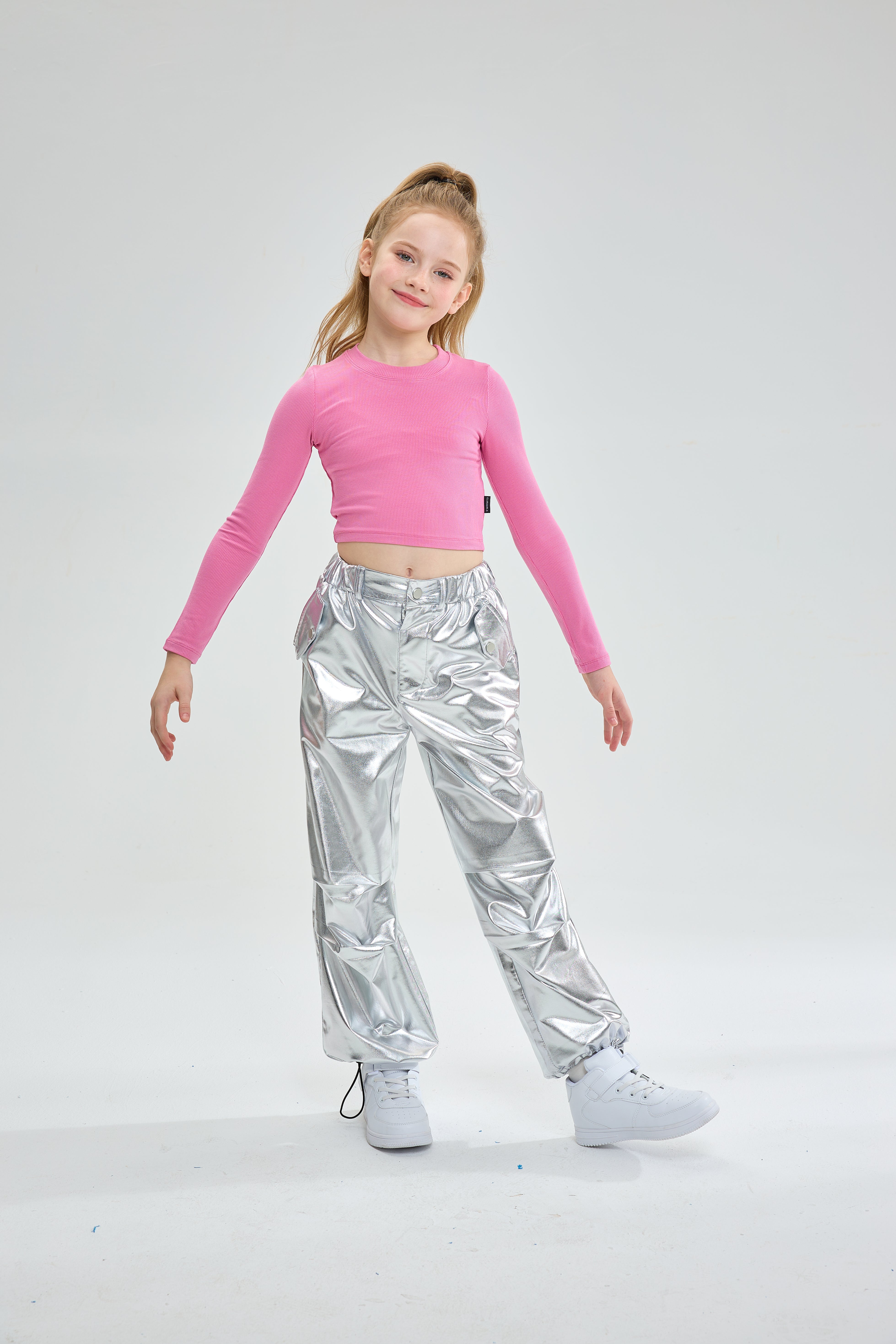 Girls Metallic Jogger Pants Shiny Jazz Street Hip Hip Dance Pants