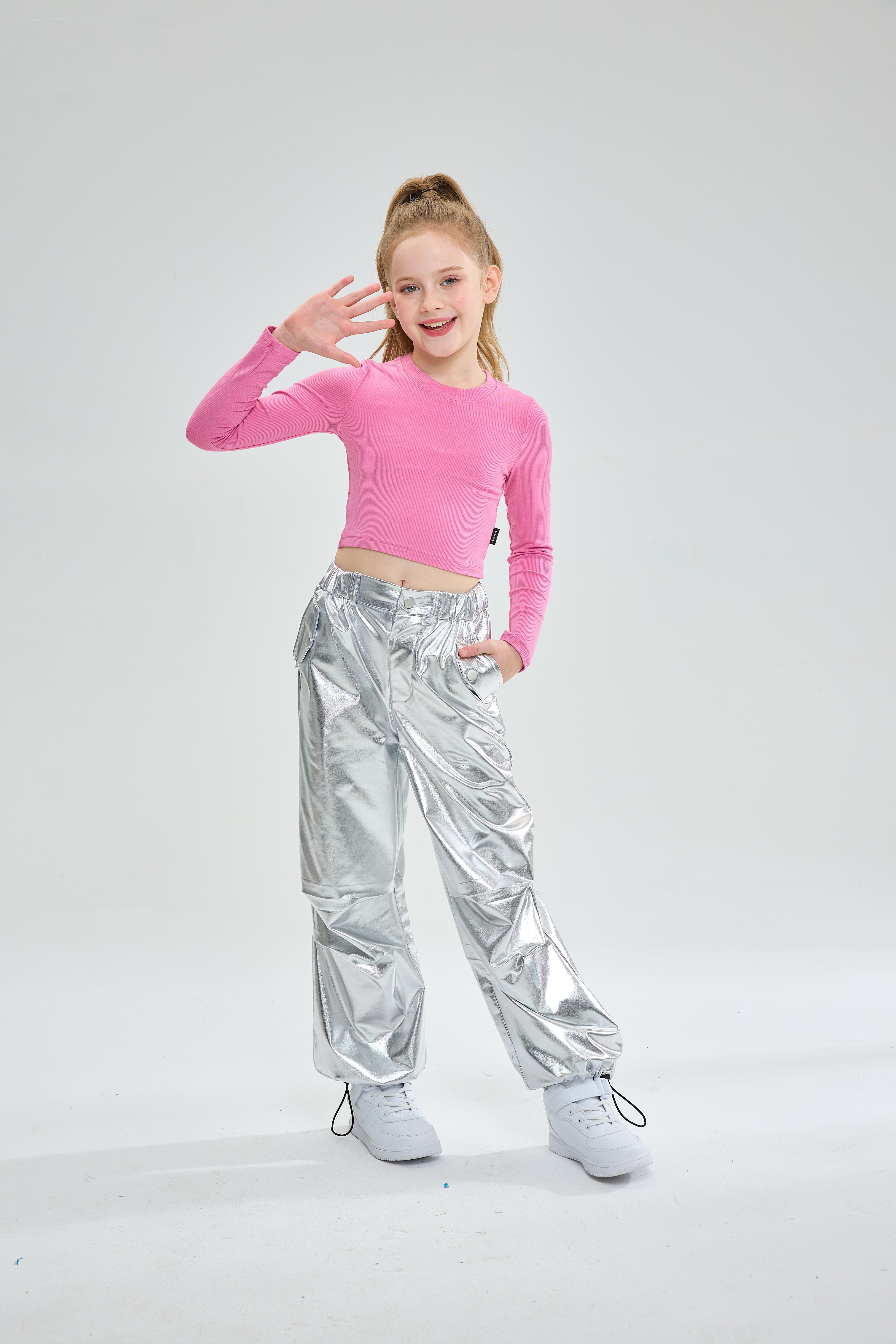 Girls Metallic Jogger Pants Shiny Jazz Street Hip Hip Dance Pants