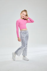 Girls Flare Sequin Trousers Casual Elastic Mid-Waist Bell Bottoms