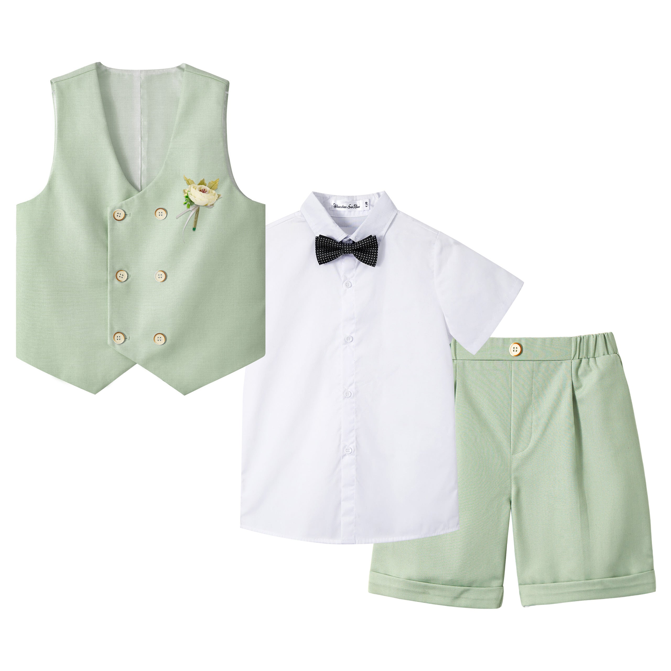 Summer Boys Suit, 4Pcs Kids Waistcoat Tuxedo Wedding Ring Bearer Outfit