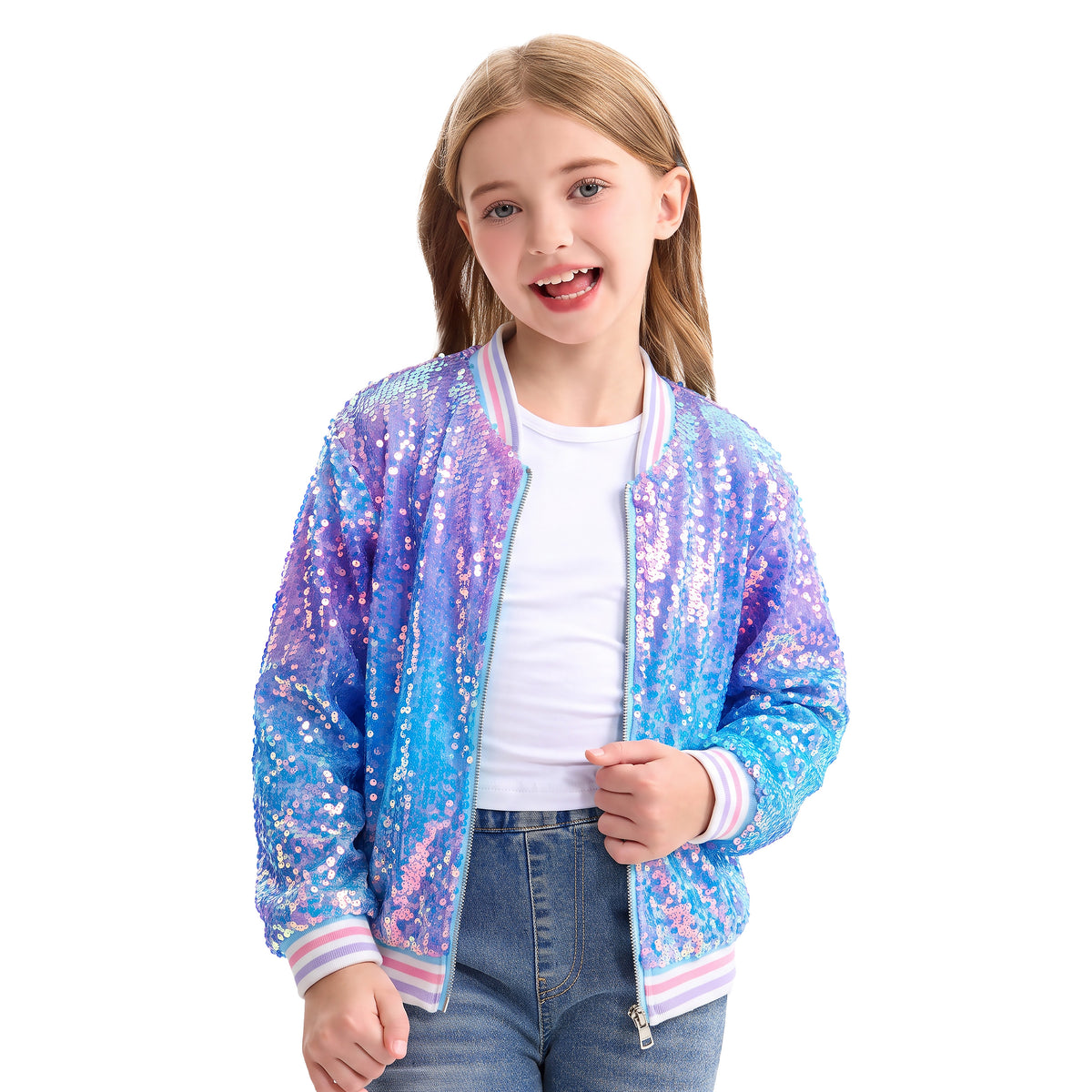 Girls Sequin Jacket Long Sleeve Kids Bomber Coats