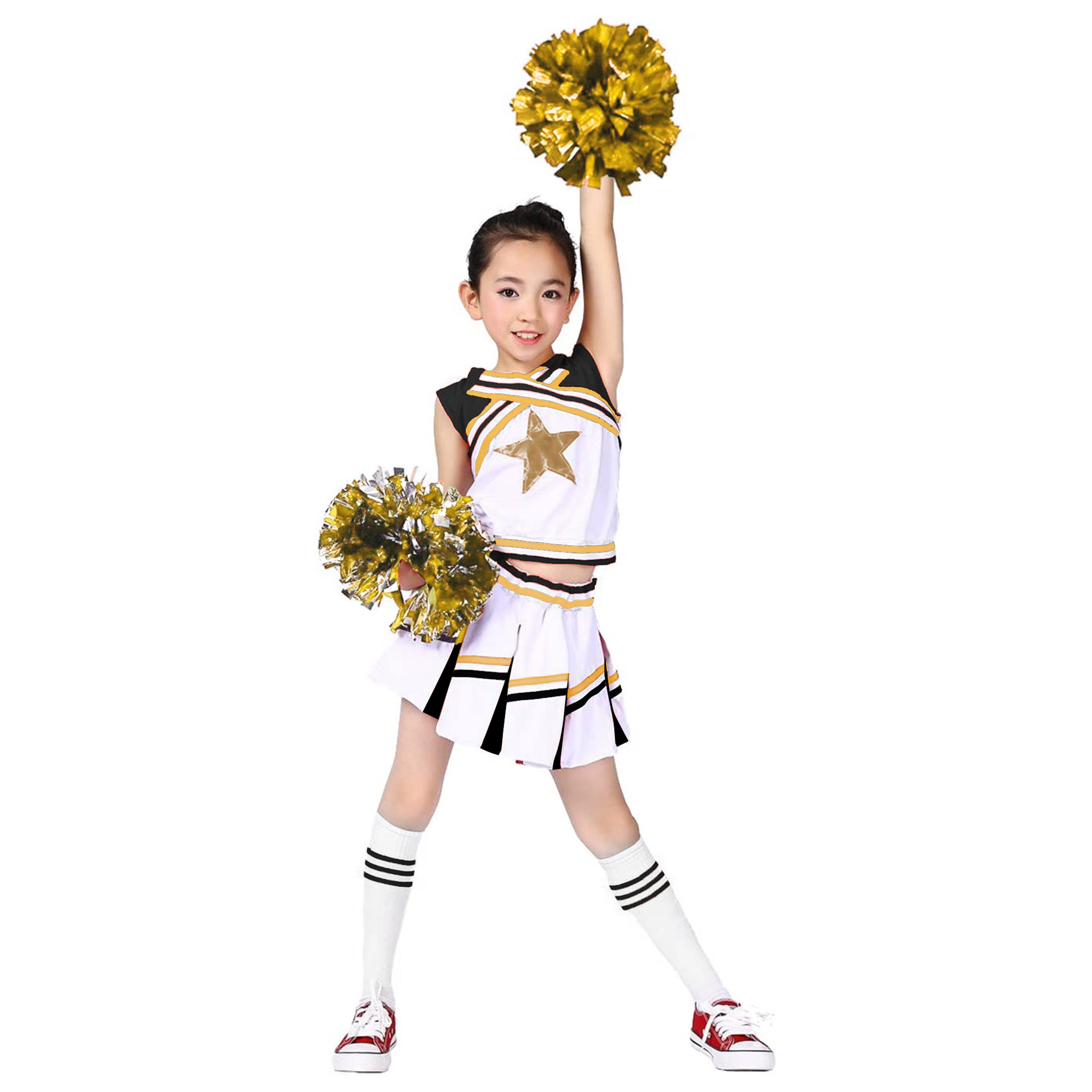 LOLANTA Cheerleaderkostuum voor meisjes, cheerleadingkleding voor kinderen, outfit uniform met pompons, zwart, 8-9 jaar, maat 140 LOLANTA Cheerleaderkostuum voor meisjes, cheerleadingkleding voor kinderen, outfit uniform met pompons, zwart, 8-9 jaar, maat 140