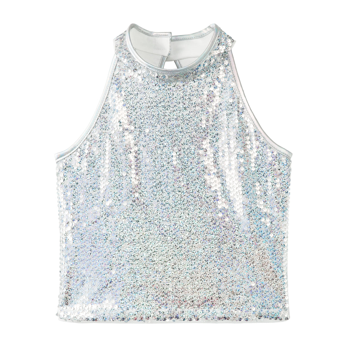 Girls Sequin Halter Top Stretchy Tank Sparkly Dance Shirt