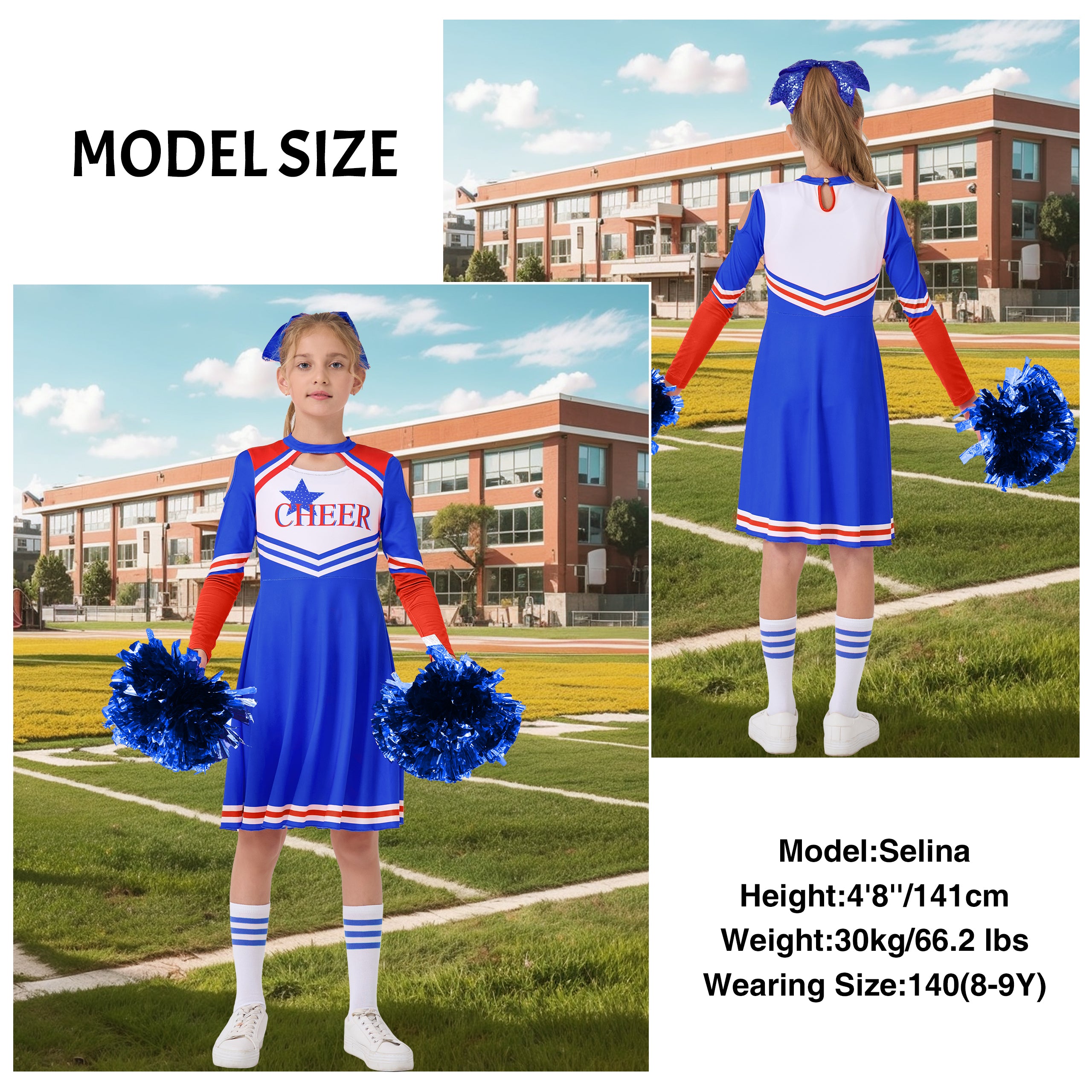 Girls Cheerleader Uniform, Long Sleeve Cheerleading Dress Kids Halloween Costumes