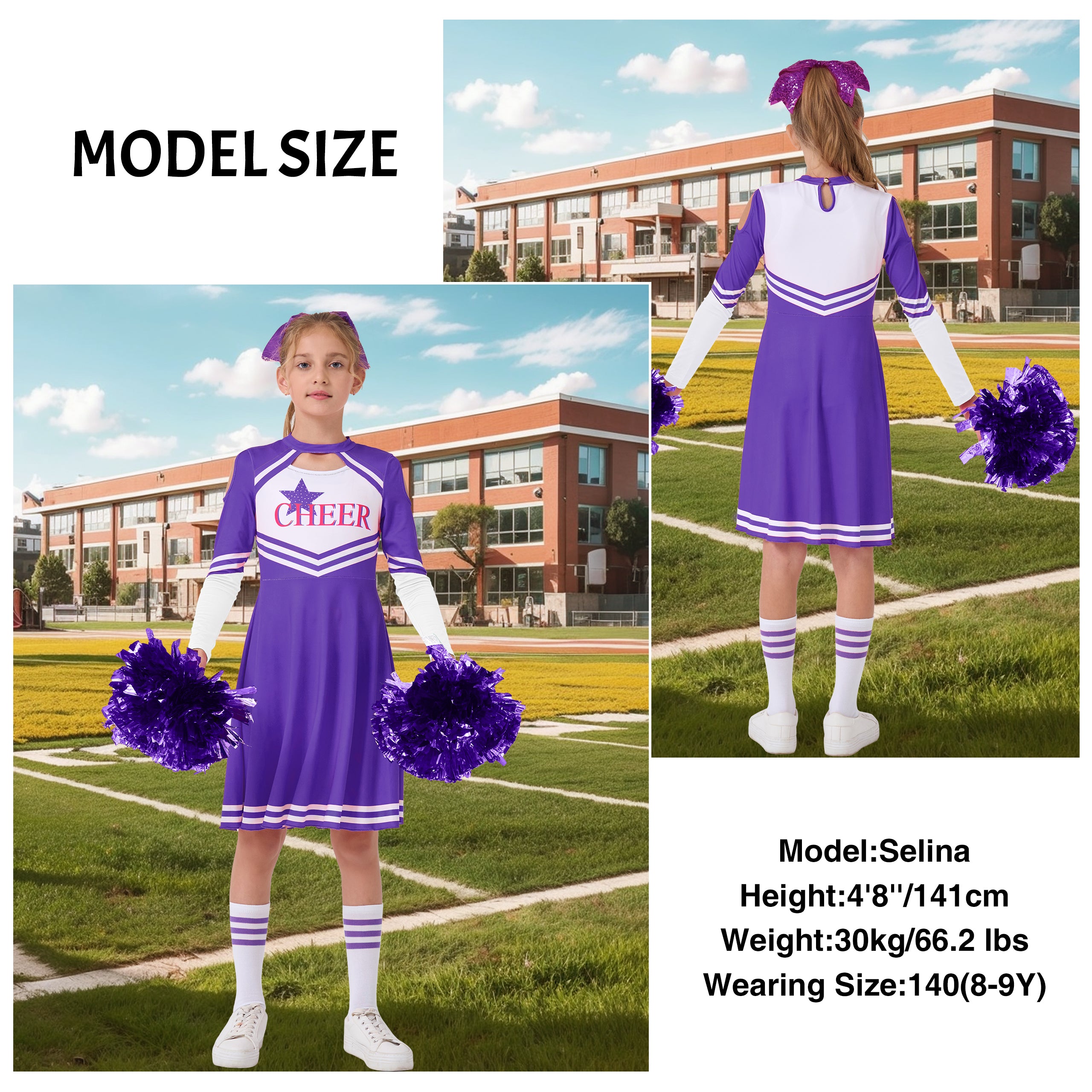 Girls Cheerleader Uniform, Long Sleeve Cheerleading Dress Kids Halloween Costumes