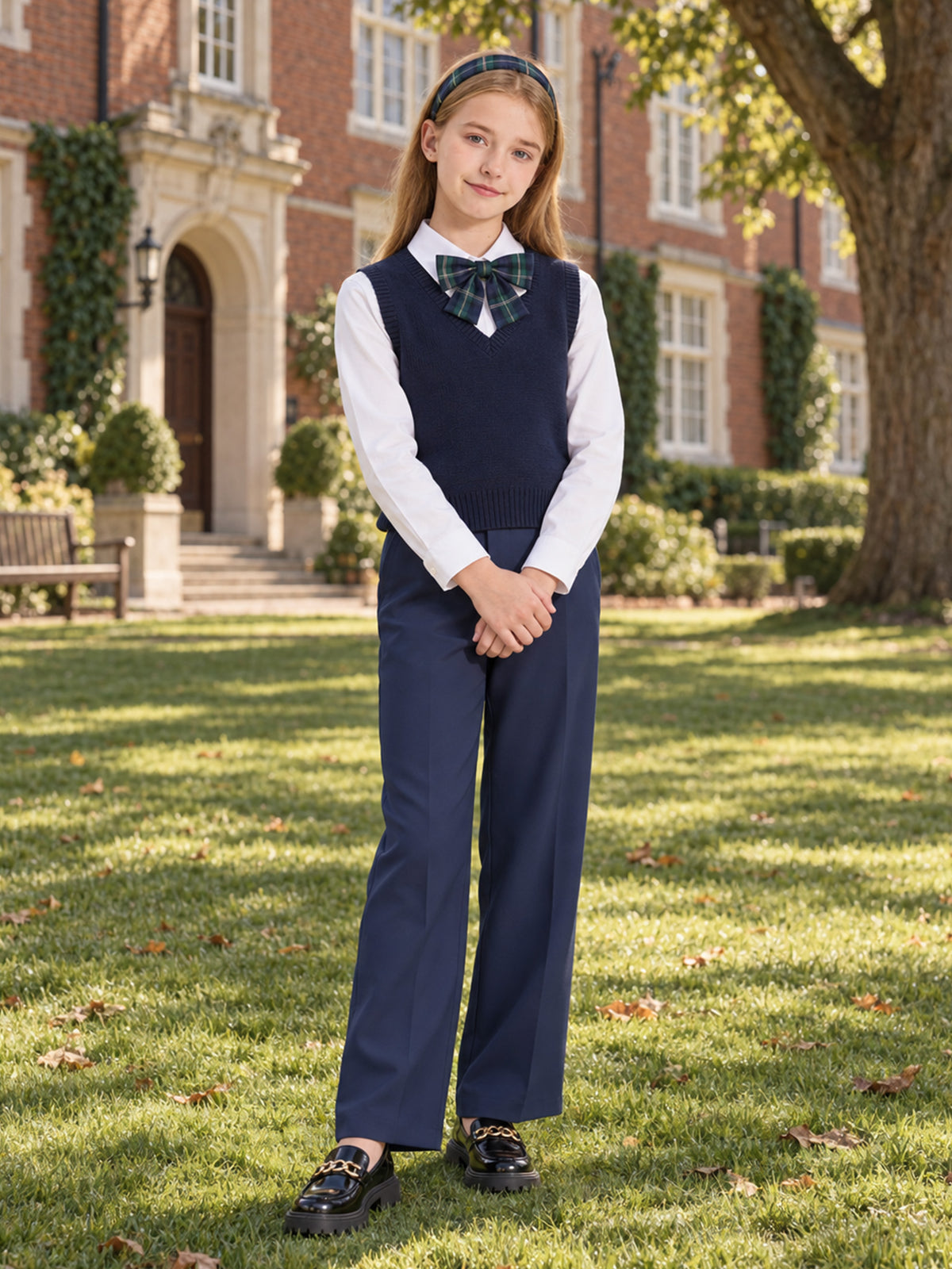 Girls Dress Pants Wide Leg Kids School Uniform Slacks