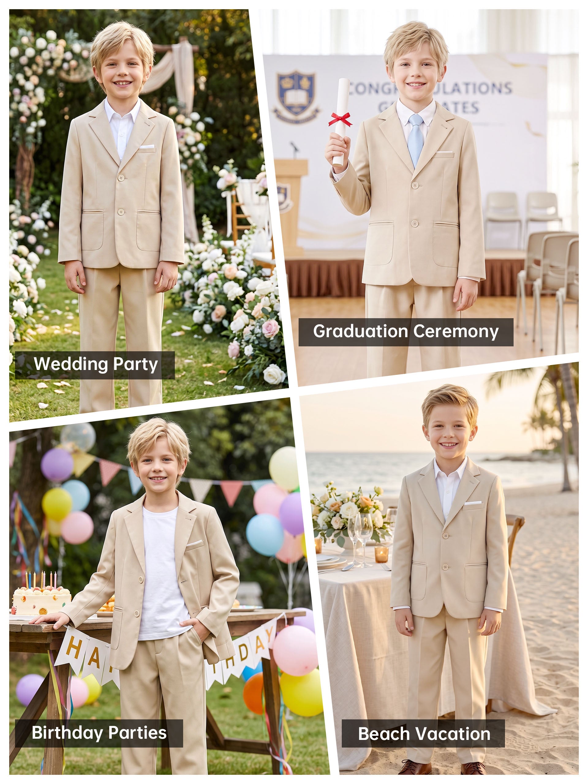 Boys Linen Suit Slim Fit Kids Lightweight Suit