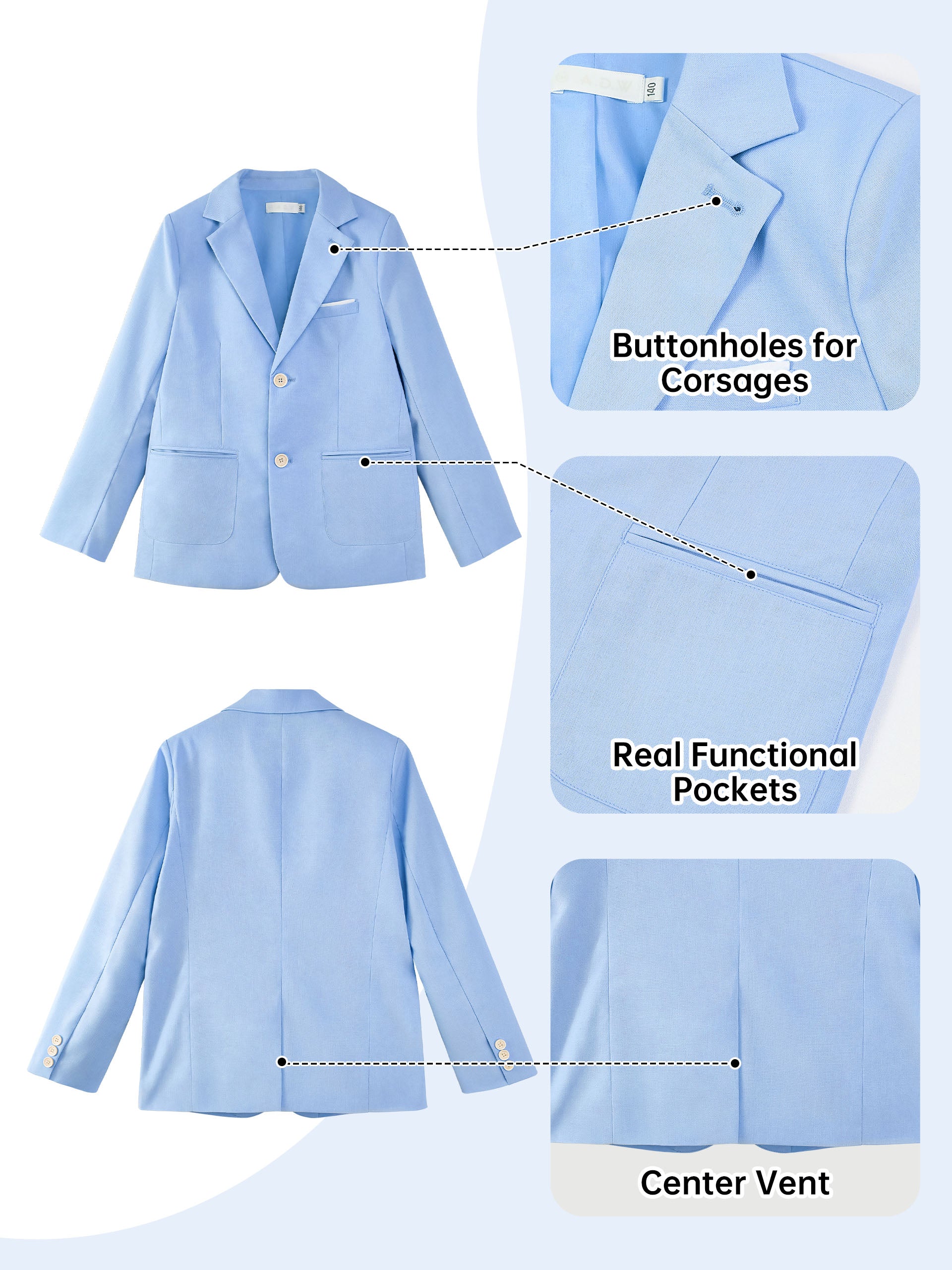 Boys Linen Suit Slim Fit Kids Lightweight Suit