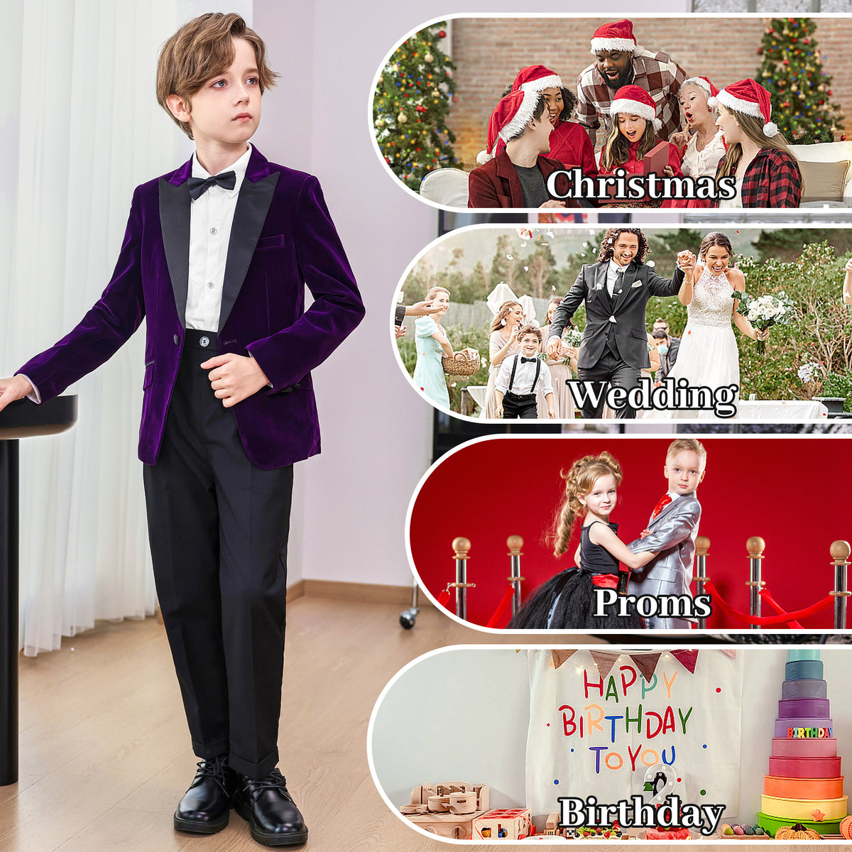 Boys Velvet Suit 4 Piece Slim Fit Tuxedo Formal Ring Bearer Outfit