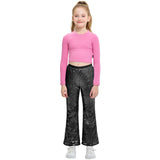 Girls Flare Sequin Trousers Casual Elastic Mid-Waist Bell Bottoms