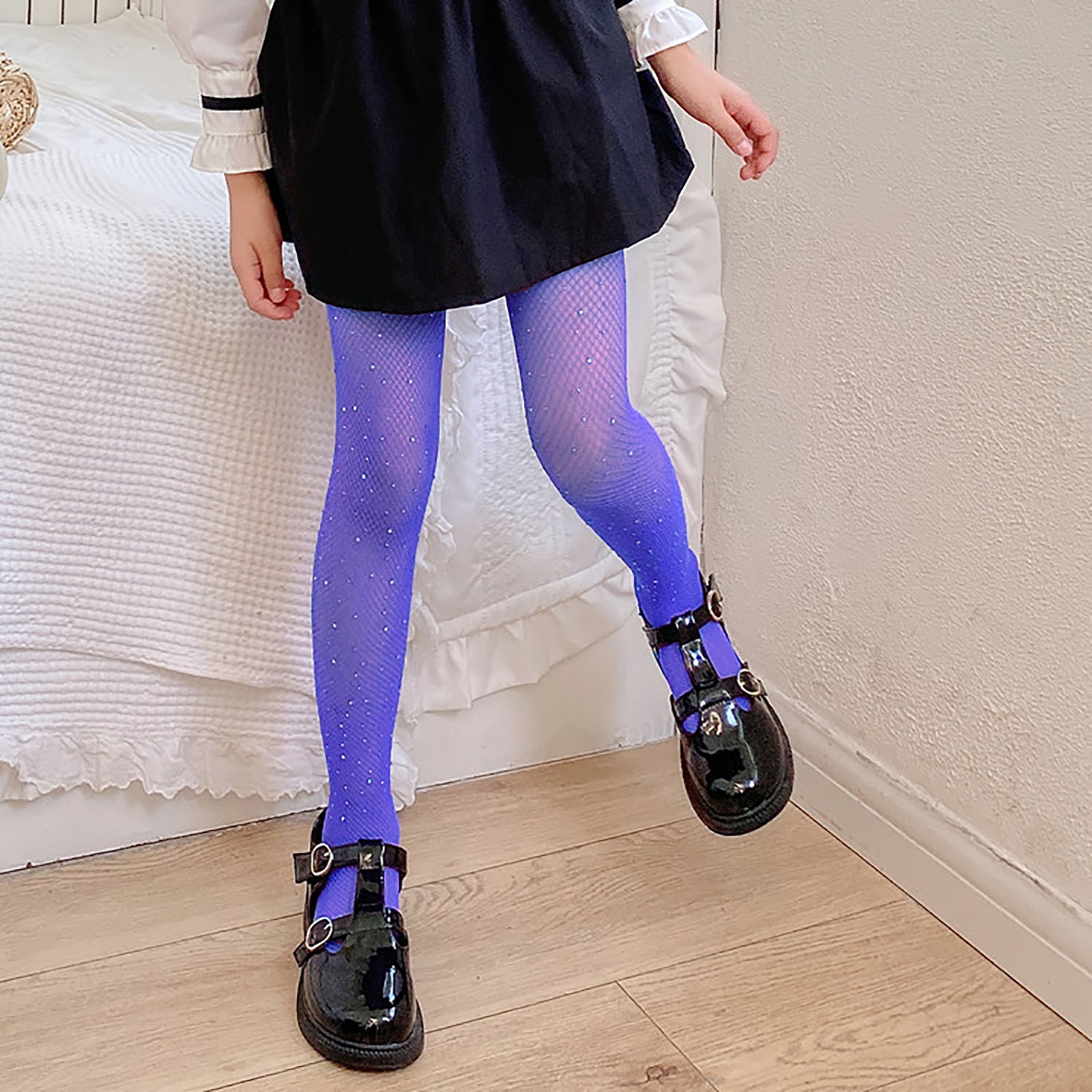 Girls Sparkle Tights 2 Pack Fishnet Rhinestone Stockings for Kids