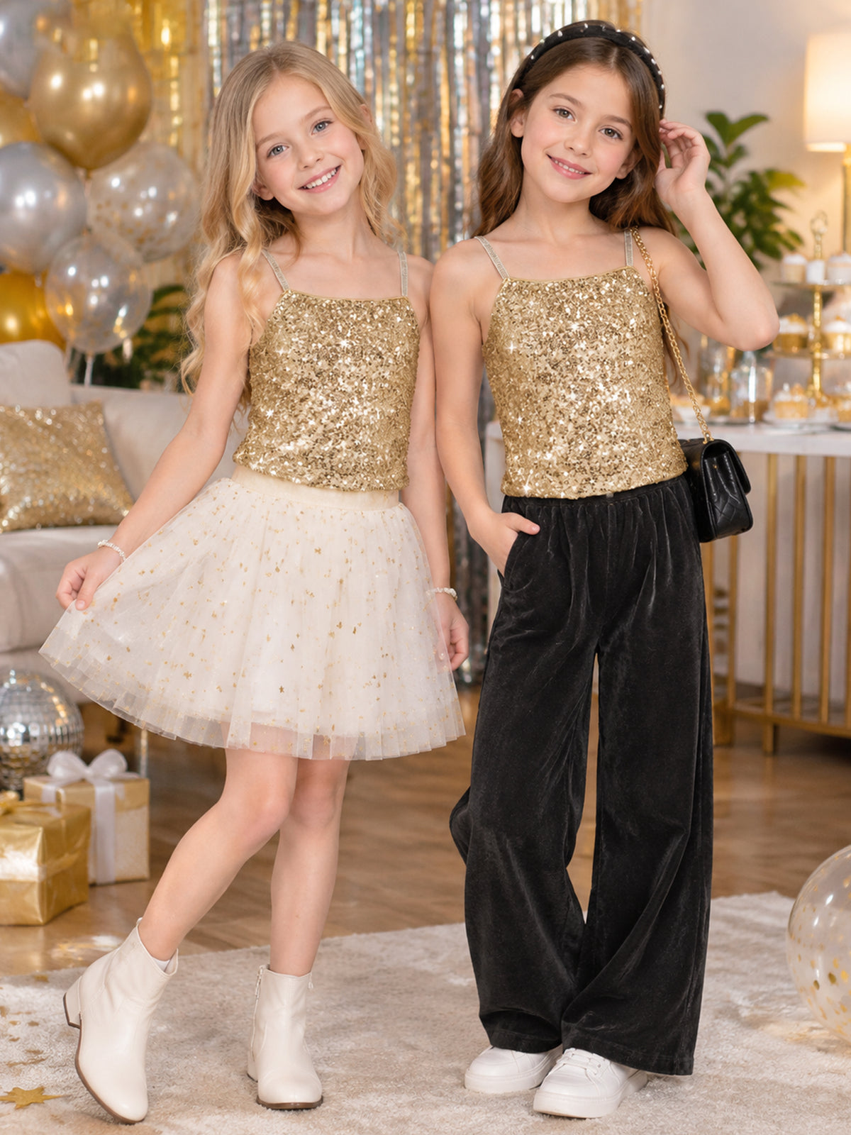 Girls Sequin Tank Tops Sparkly Camisole Stretchy Dance Shirt