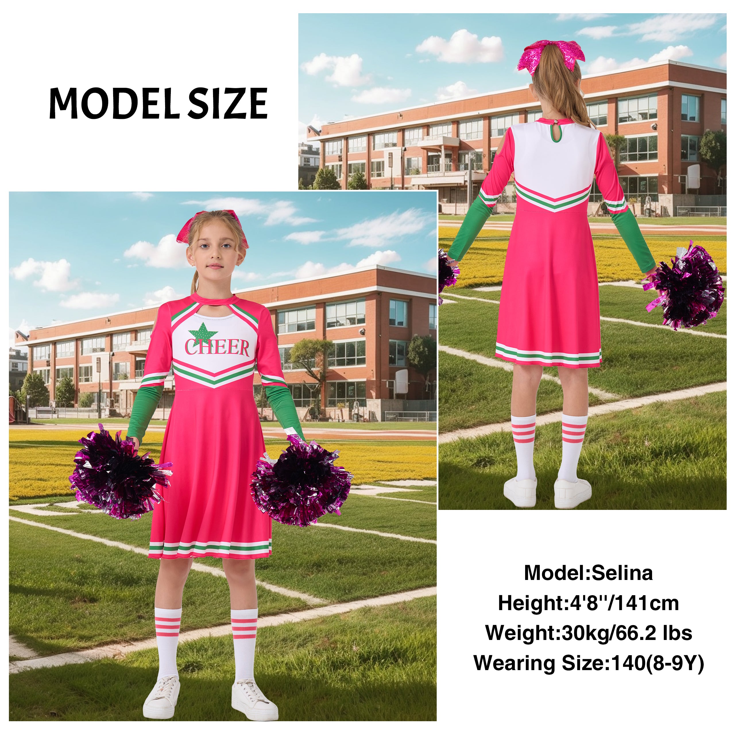 Girls Cheerleader Uniform, Long Sleeve Cheerleading Dress Kids Halloween Costumes