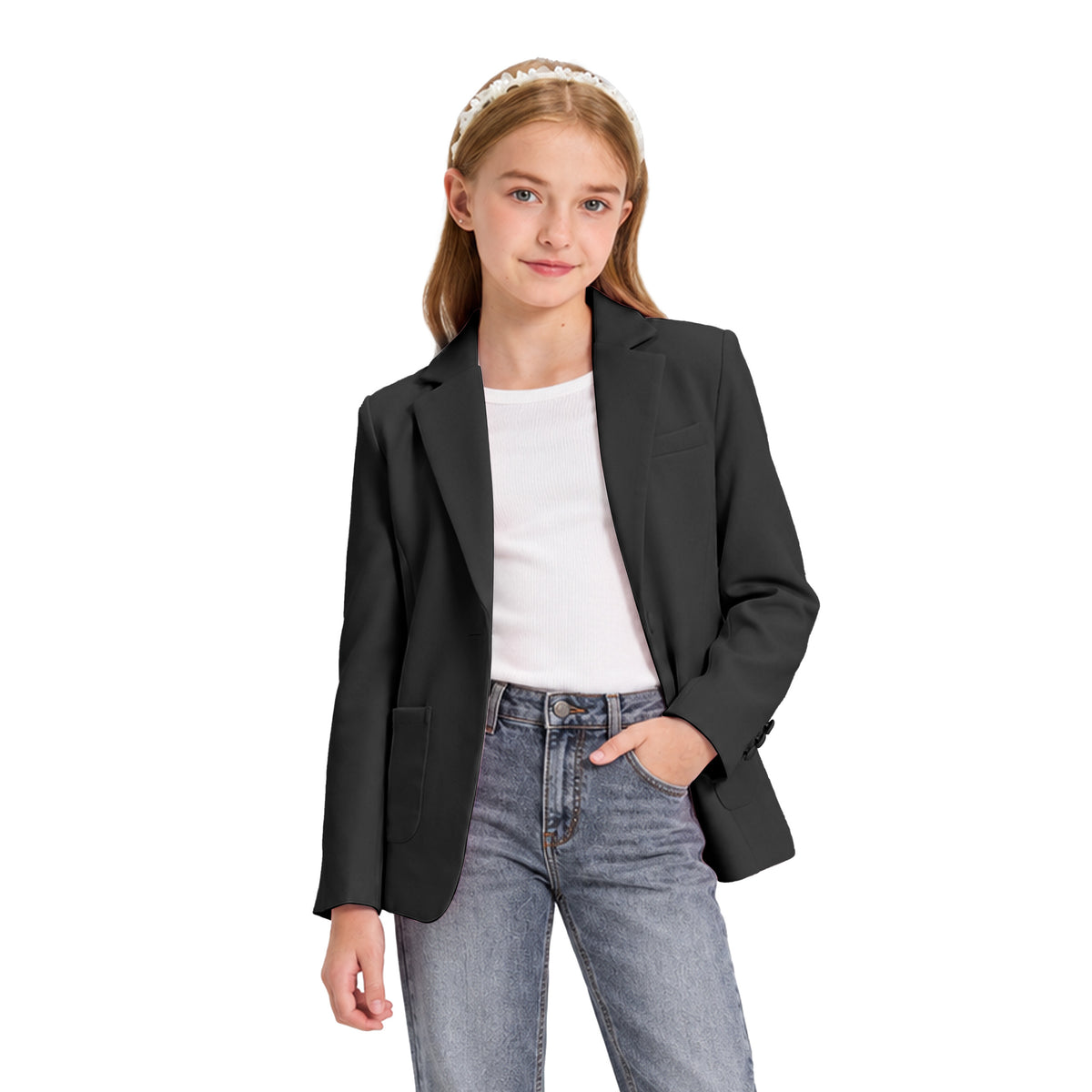 Girls Blazer Kids Lapel Suit Jacket Long Sleeve Coat