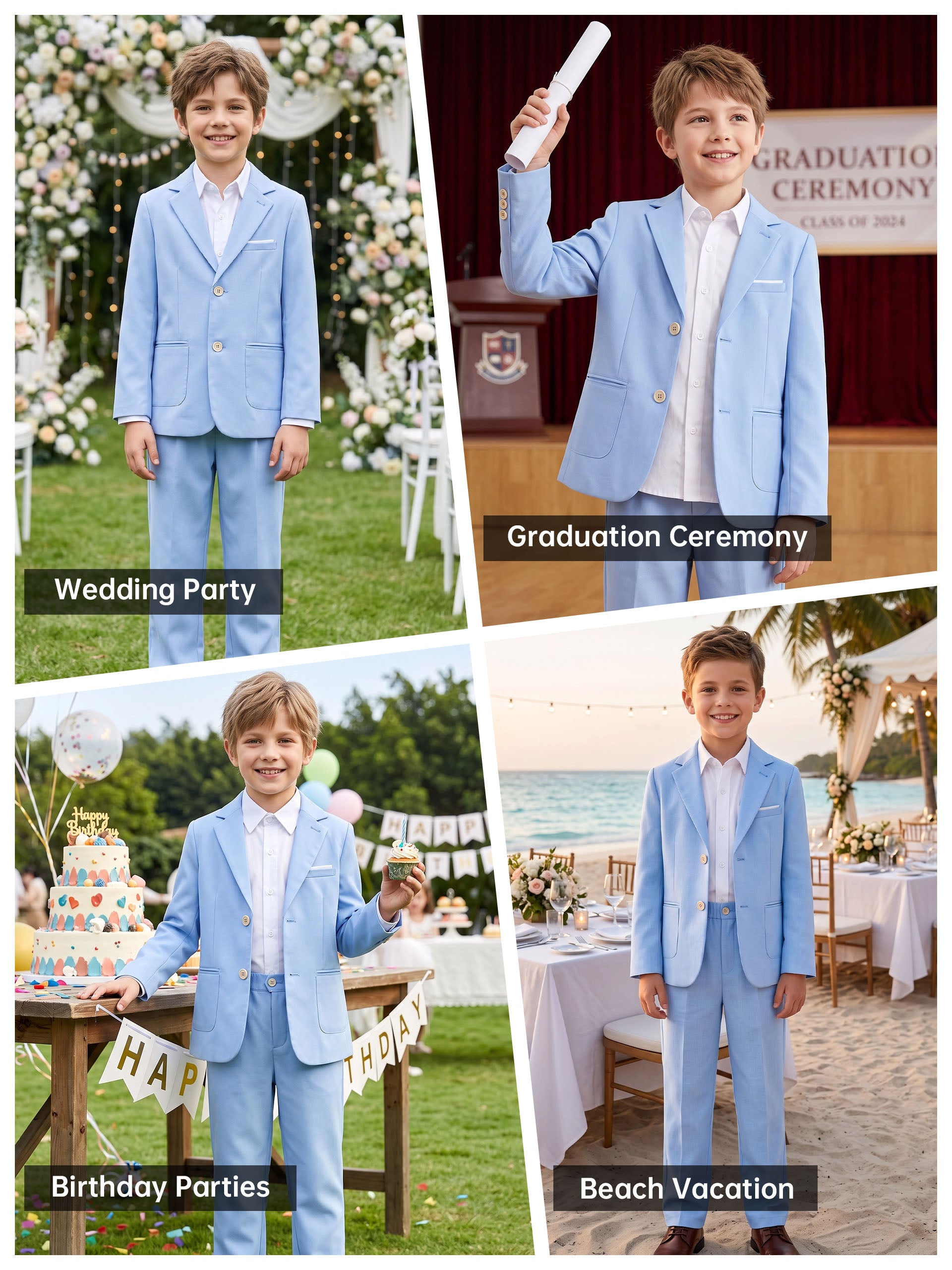 Boys Linen Suit Slim Fit Kids Lightweight Suit