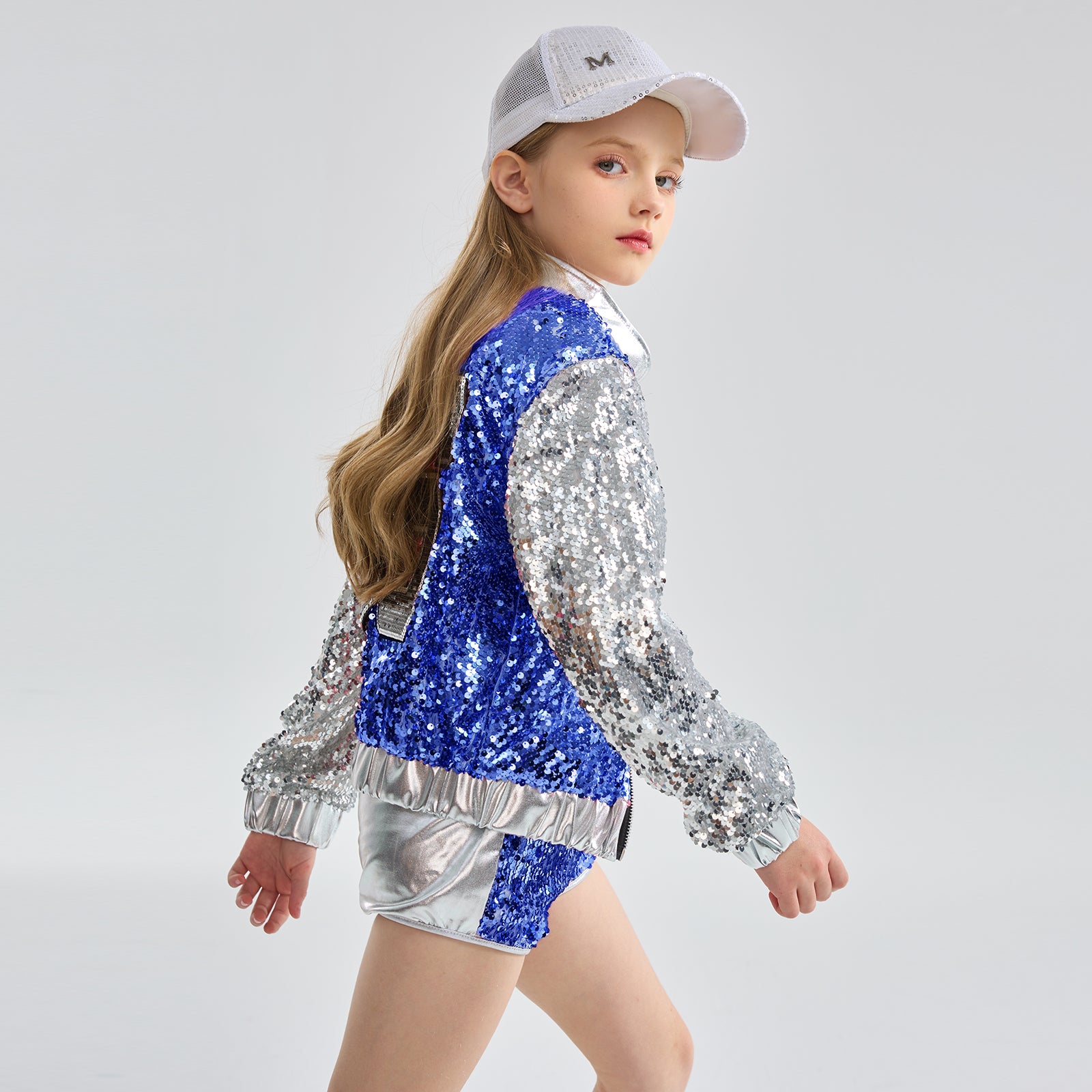 [VIP]Girls Fashionable Sequins Crop Top Shorts Dance Clothes