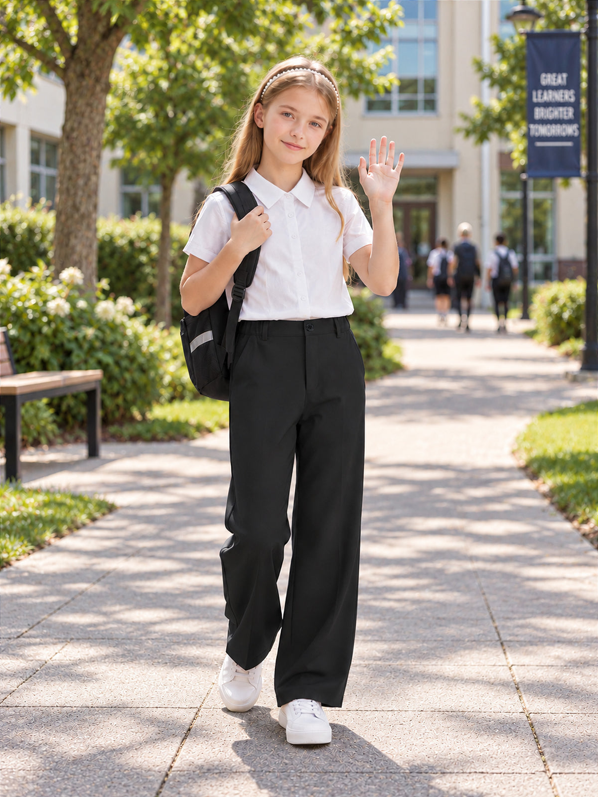 Girls Dress Pants Wide Leg Kids School Uniform Slacks