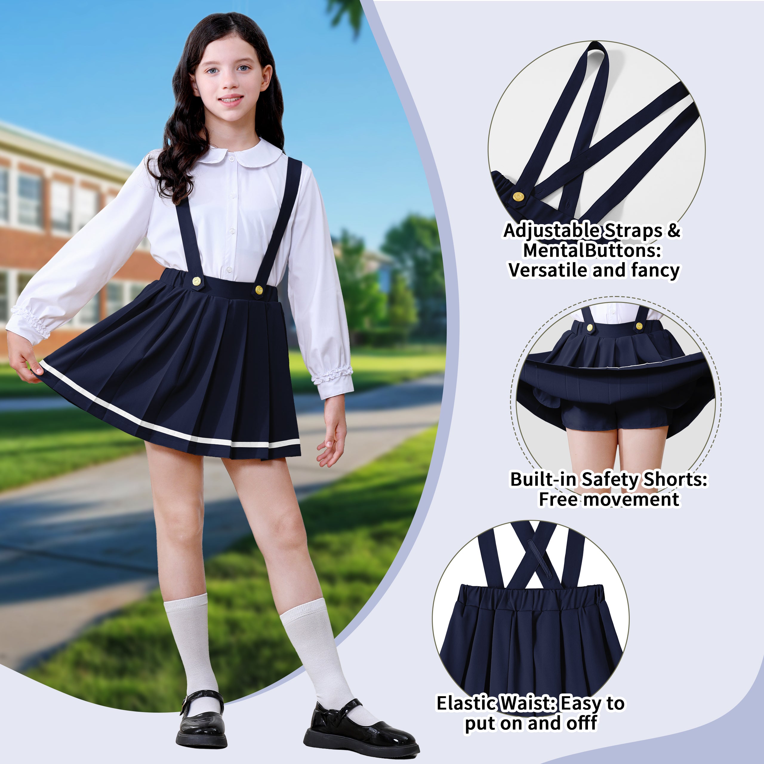 Girls Suspender Skirts Kids Formal Pleated Skort