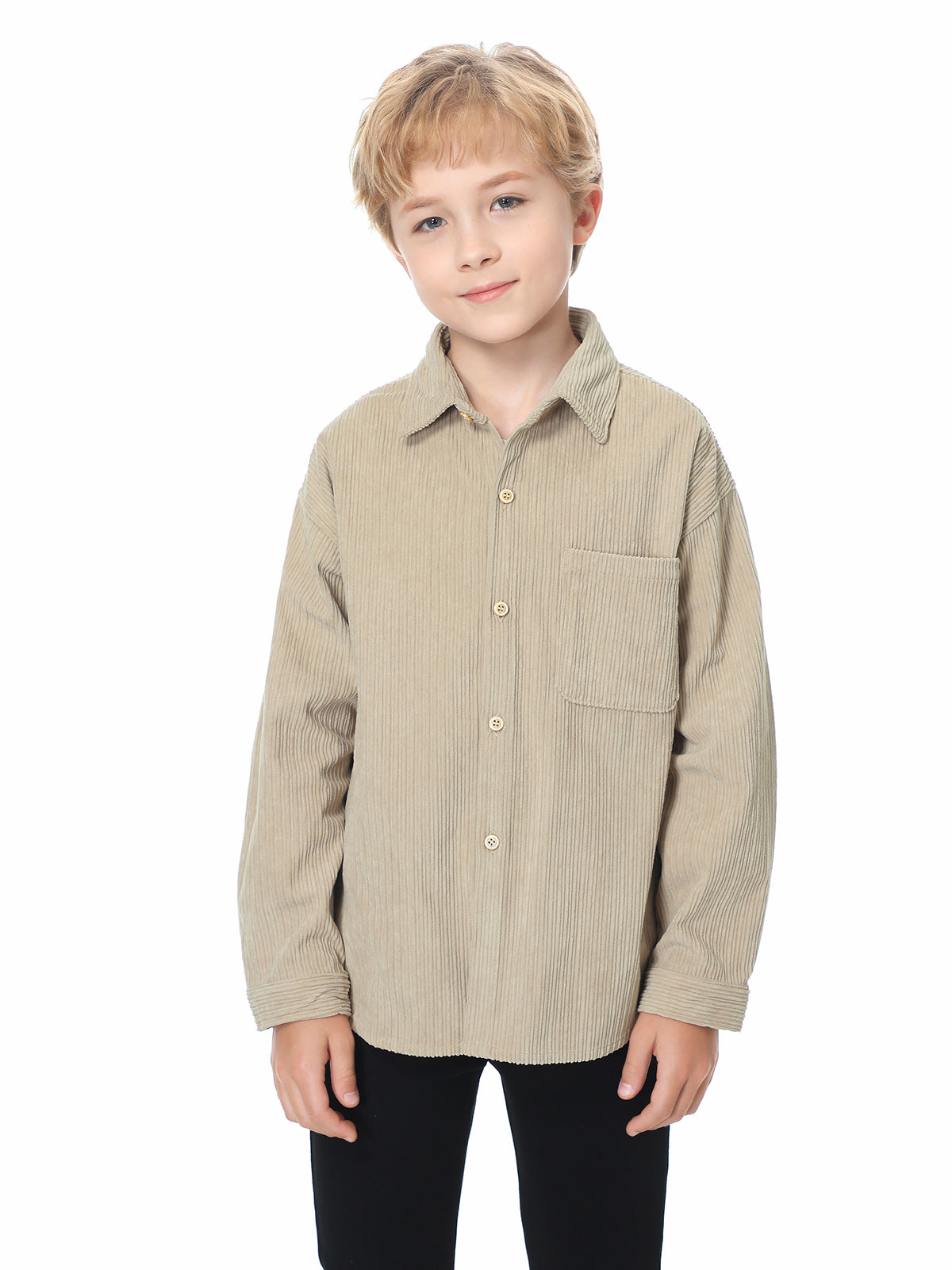 Boys Corduroy Shirts Long Sleeve Solid Lapel Tops