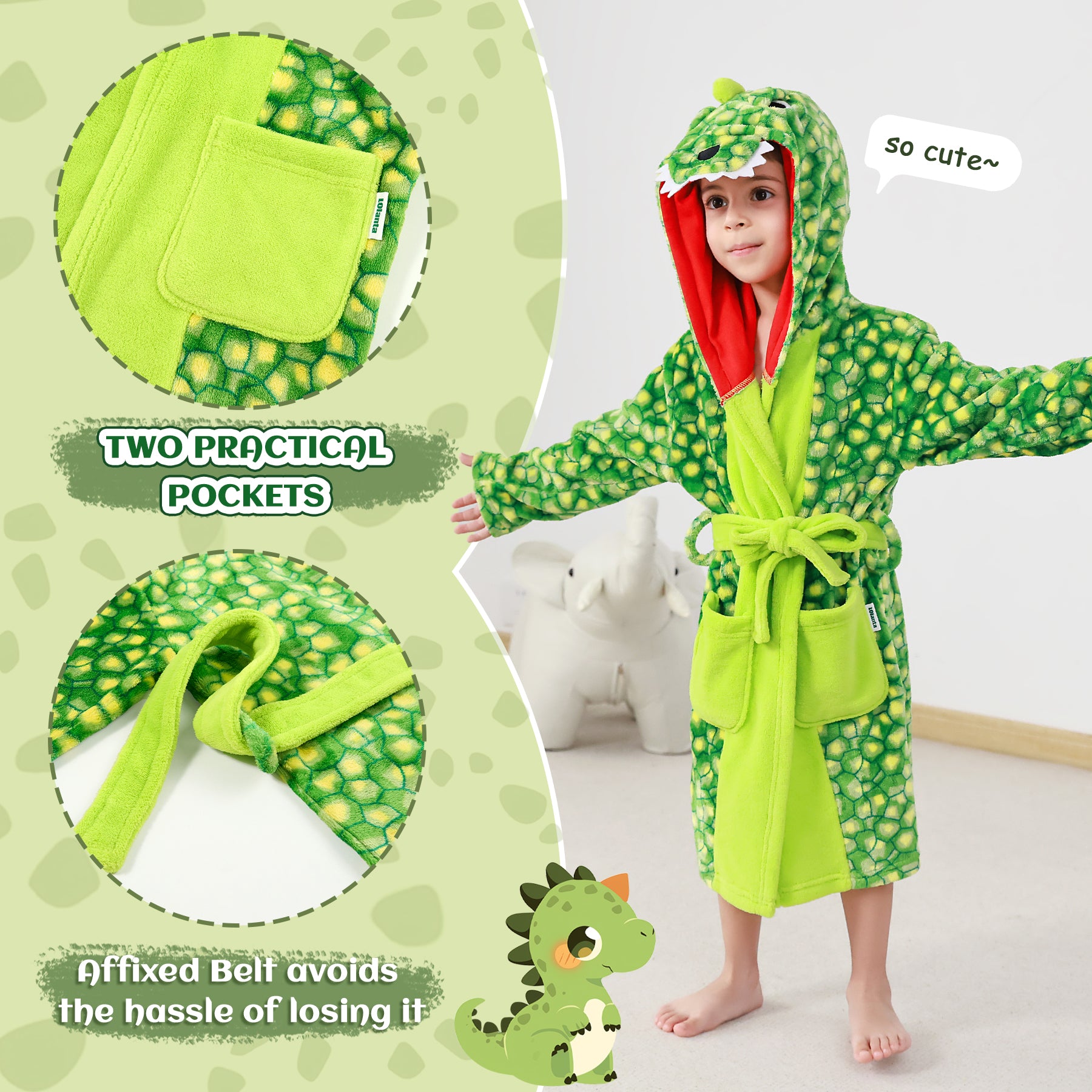 Boys Hooded Robes Fleece Dinosaur Bathrobe