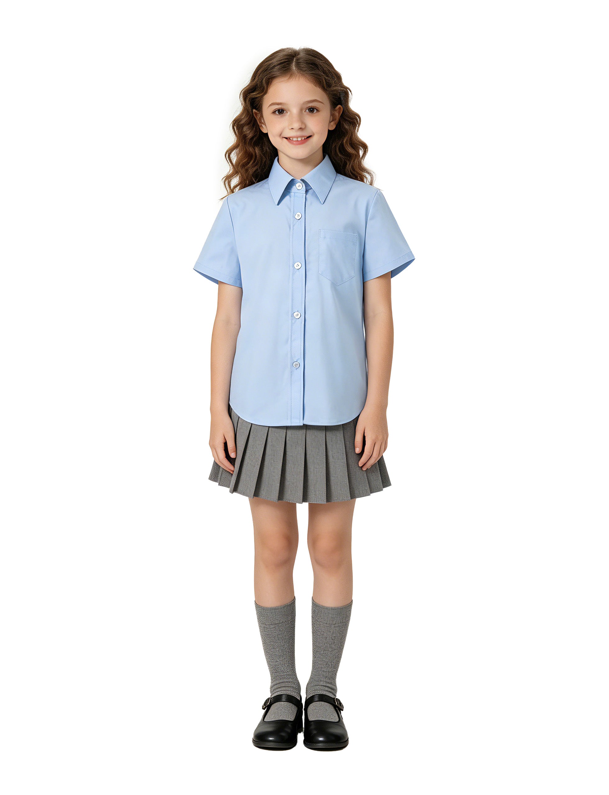 Girls Short Sleeve Button Down Shirts